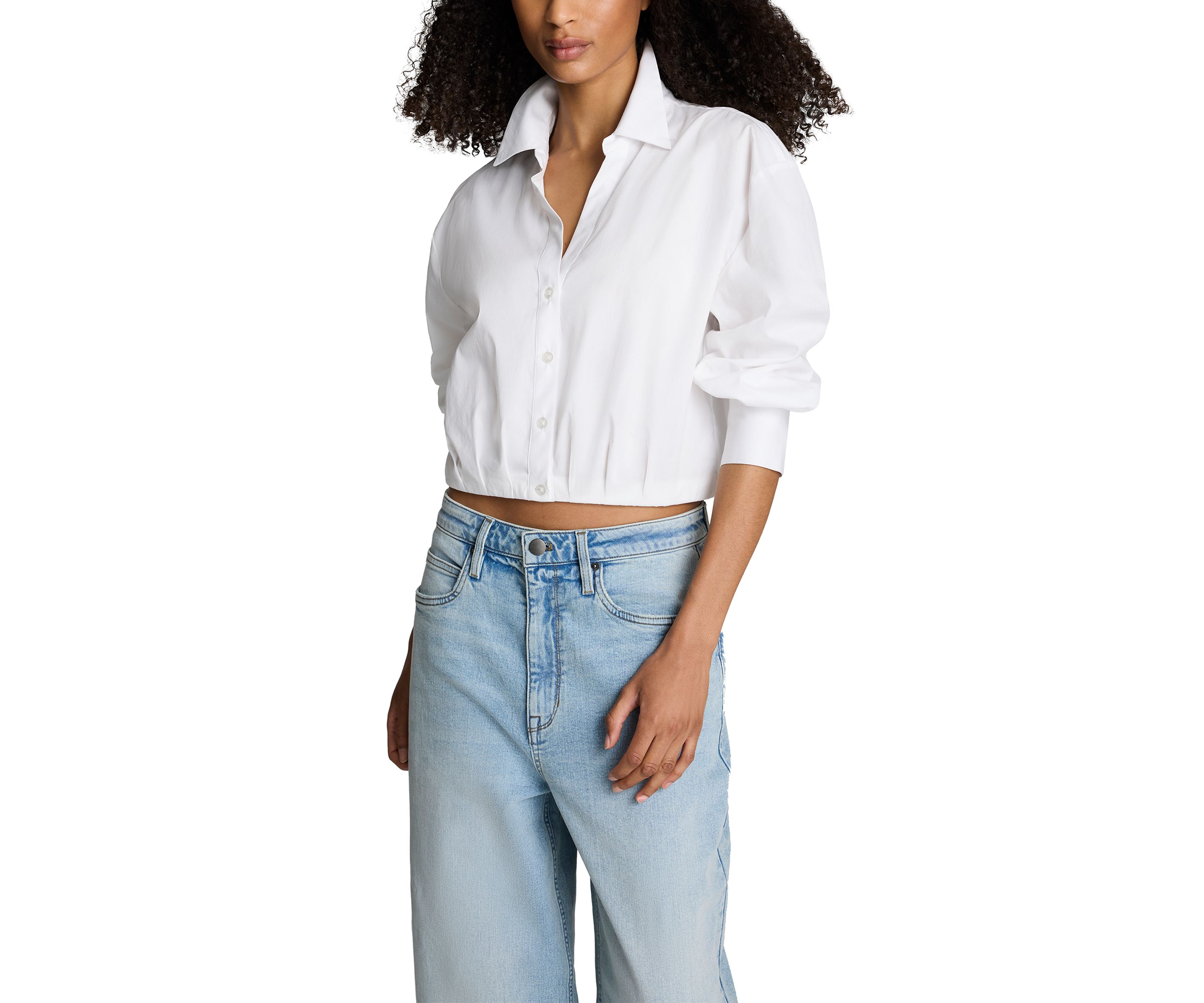 Womens Puff Sleeve Button Front Top