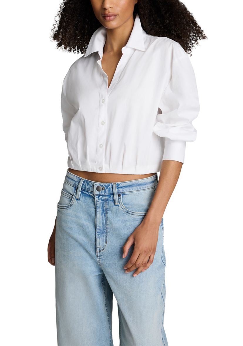 Womens Puff Sleeve Button Front Top