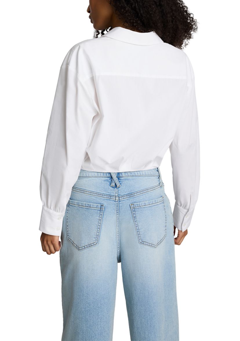 Womens Puff Sleeve Button Front Top