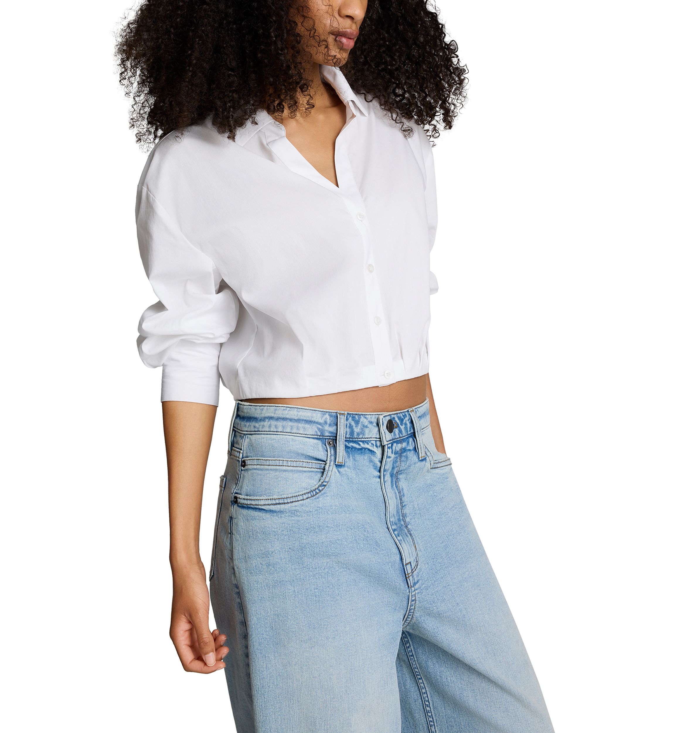 Womens Puff Sleeve Button Front Top