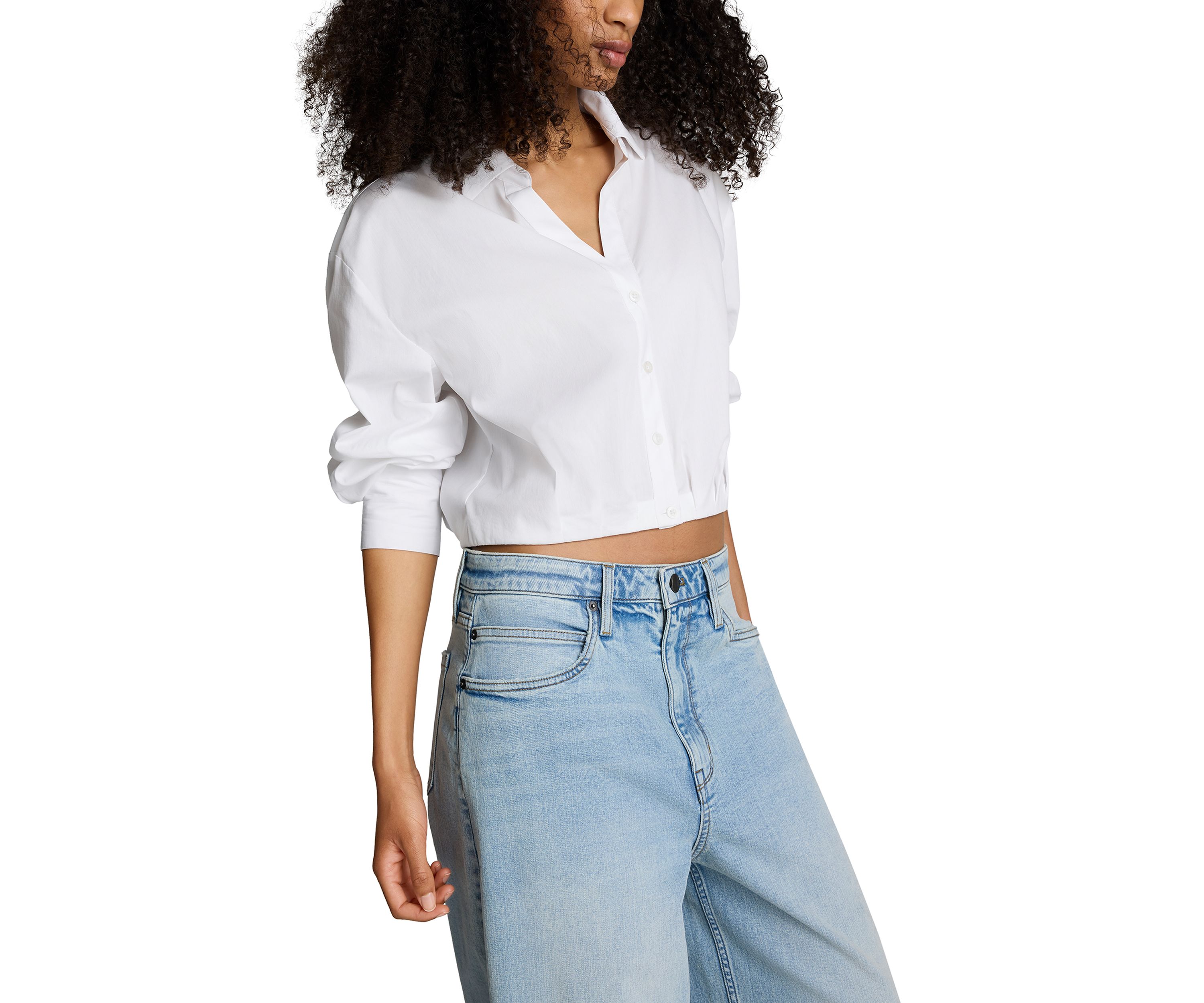 Womens Puff Sleeve Button Front Top