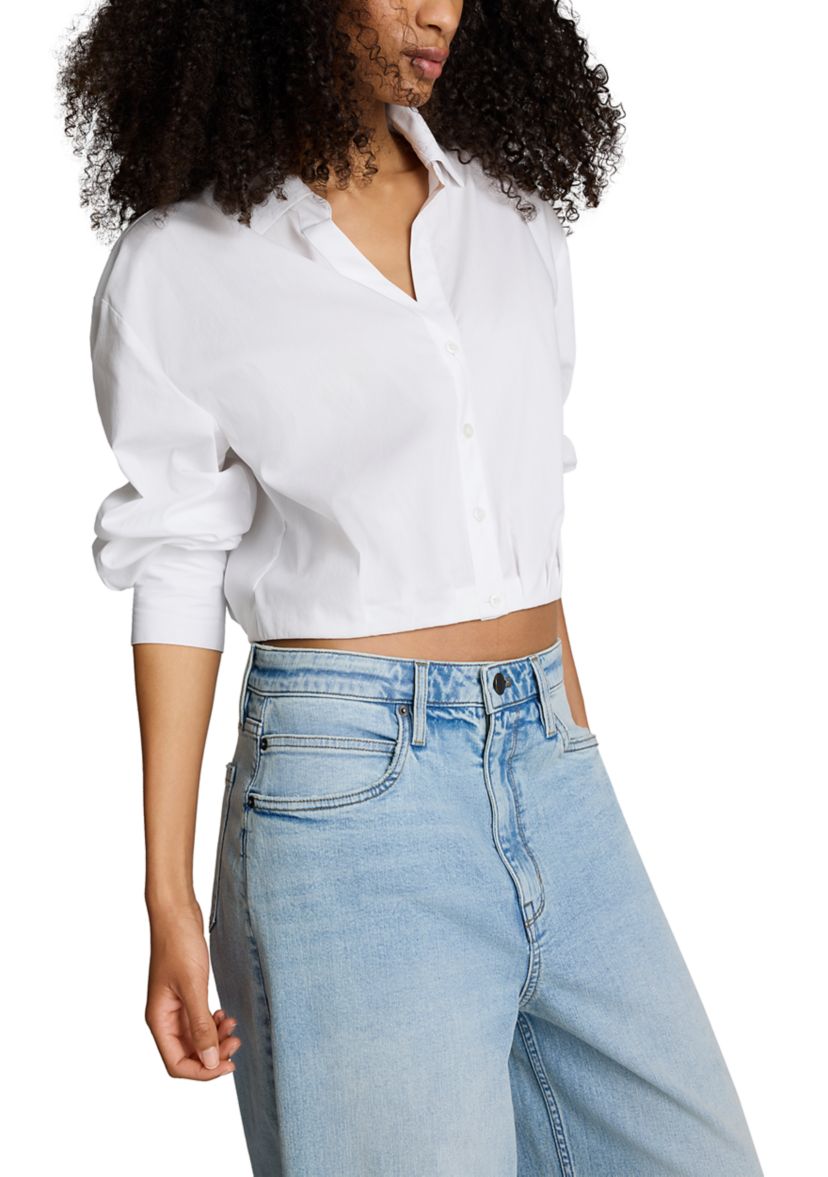 Womens Puff Sleeve Button Front Top