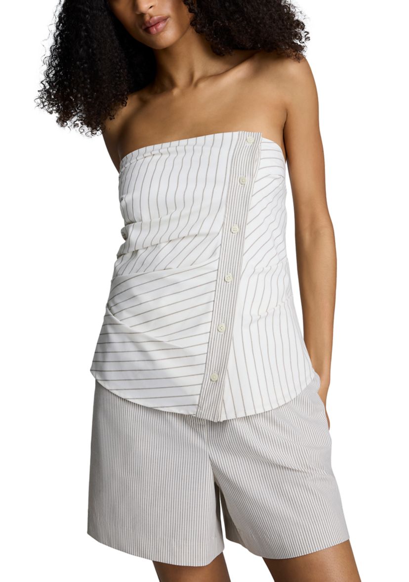Womens Asymmetrical Button Stripe Bustier Top