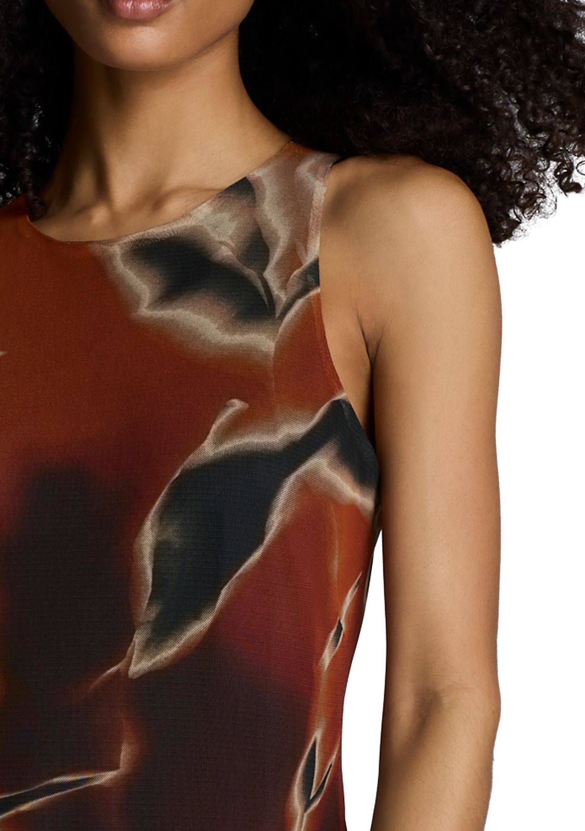 Womens Sleeveless Side Floral Ruffle Mesh Dress