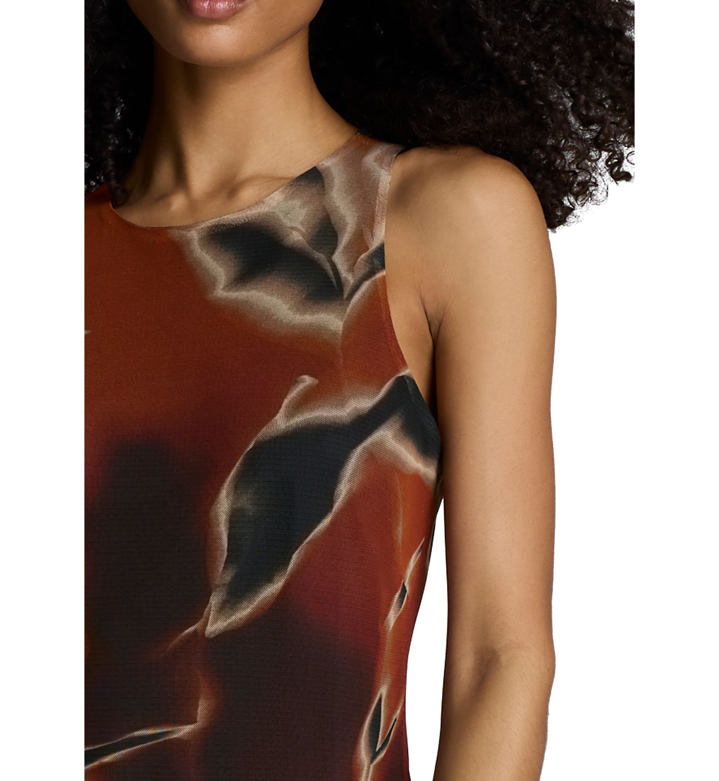 Womens Sleeveless Side Floral Ruffle Mesh Dress