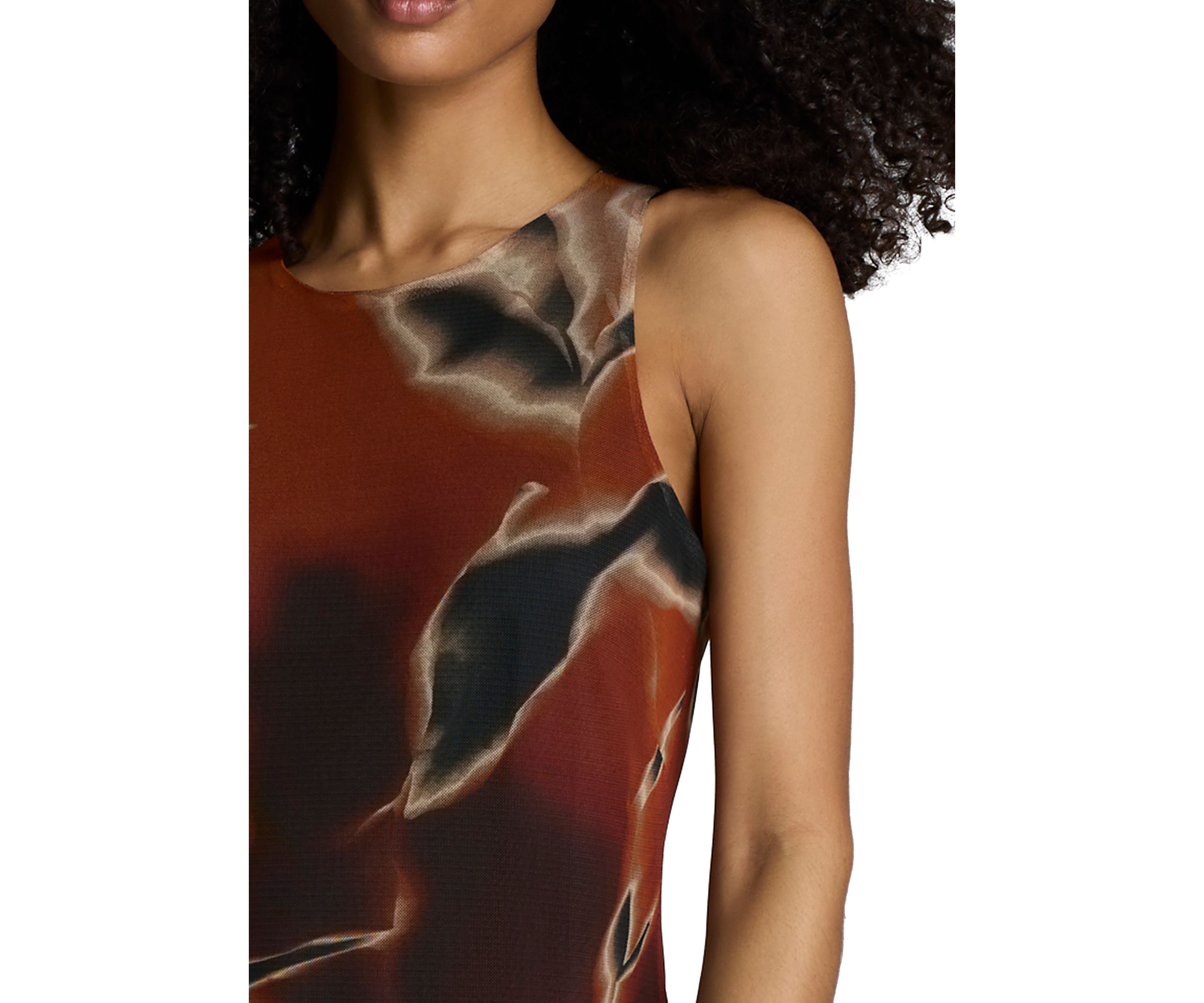 Womens Sleeveless Side Floral Ruffle Mesh Dress