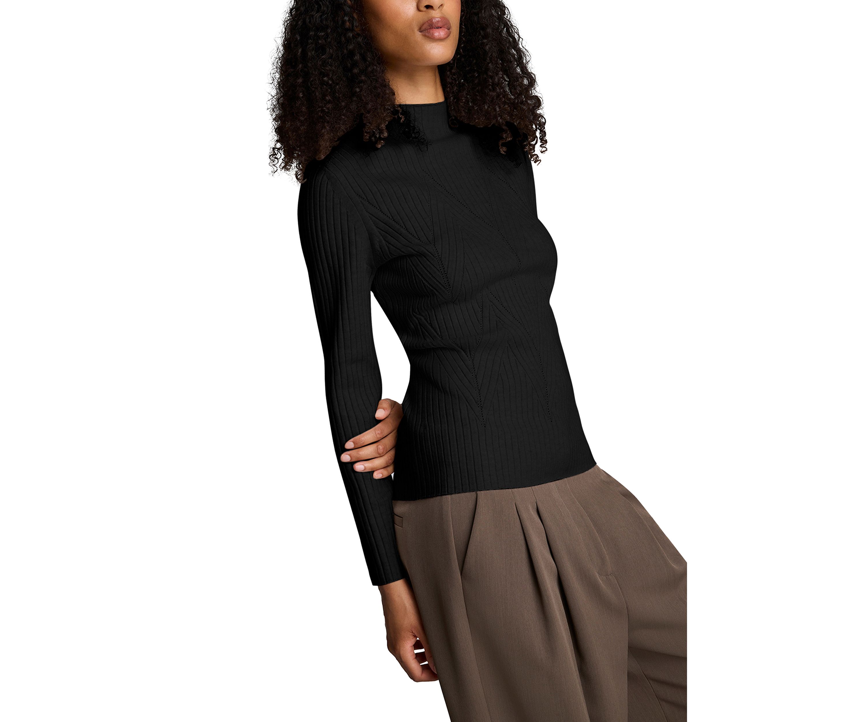 Womens Ribbed Mock Neck Sweater 