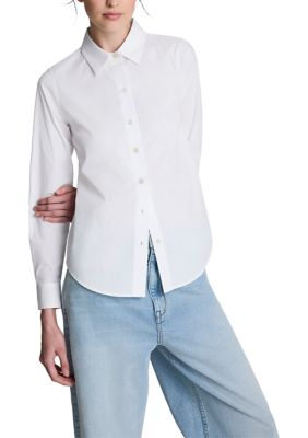Kenneth Cole Women's Fitted Button Front Top, White, XL