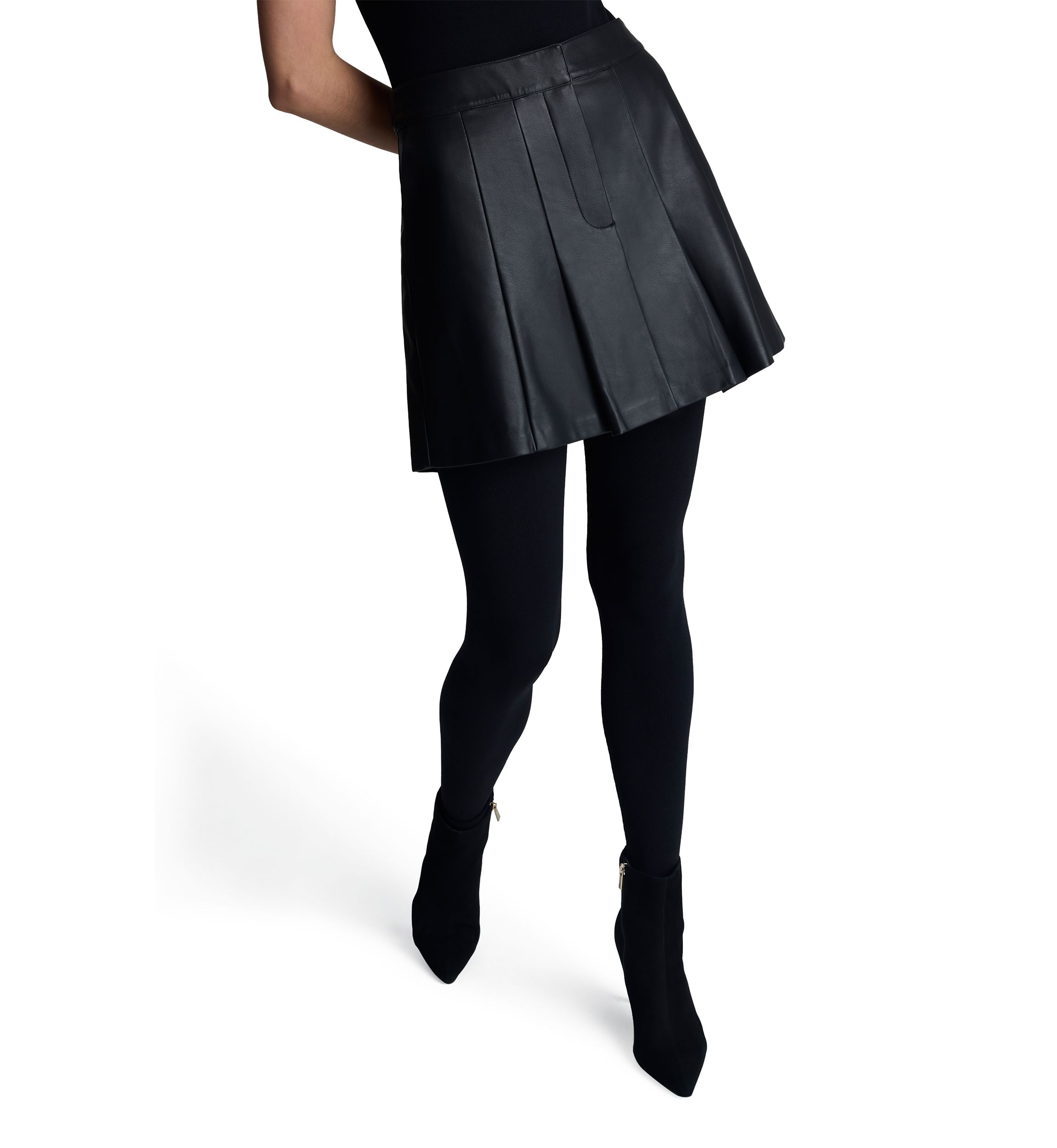 Womens Pleated Vegan Leather Skirt