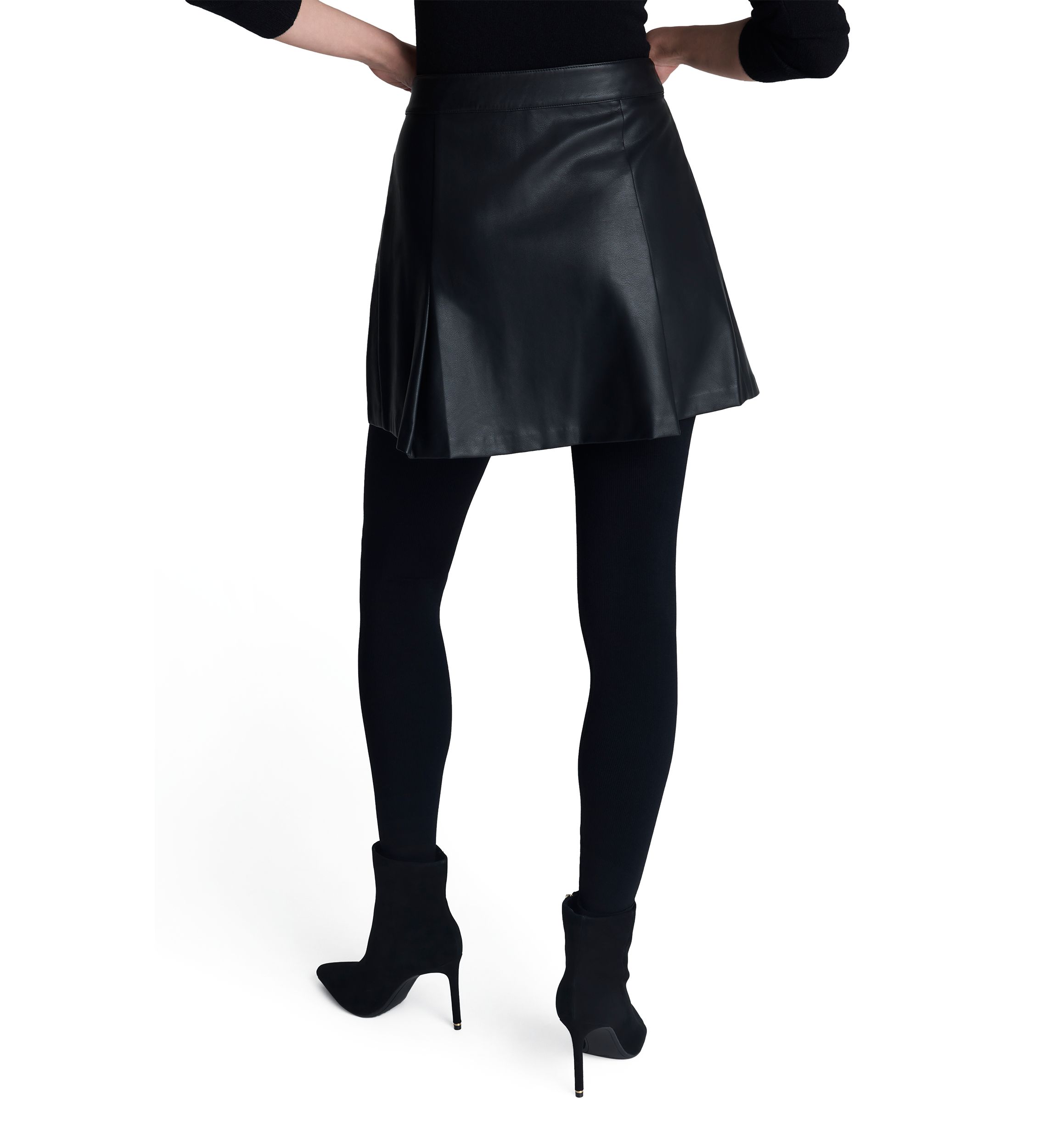 Womens Pleated Vegan Leather Skirt
