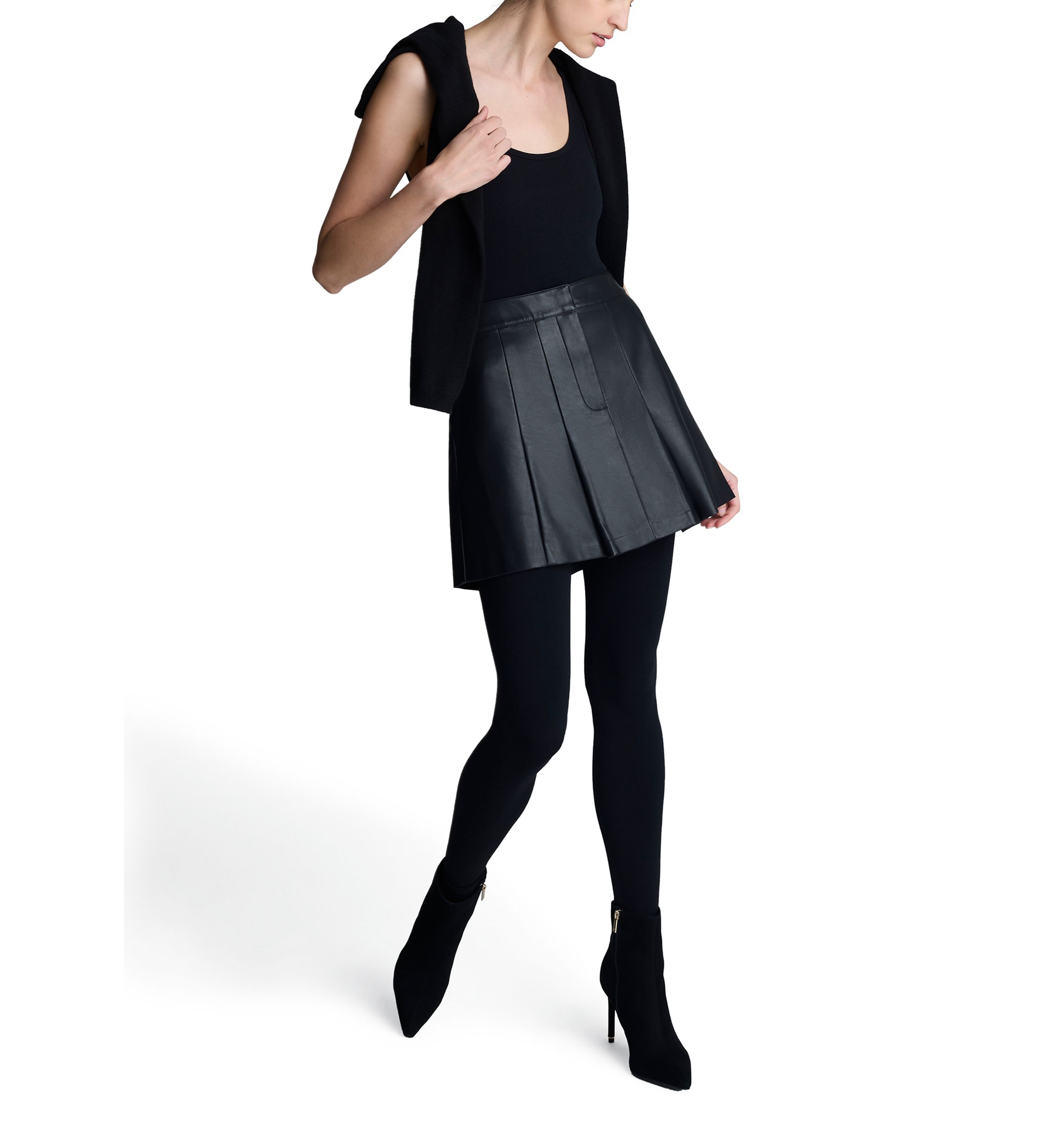 Womens Pleated Vegan Leather Skirt