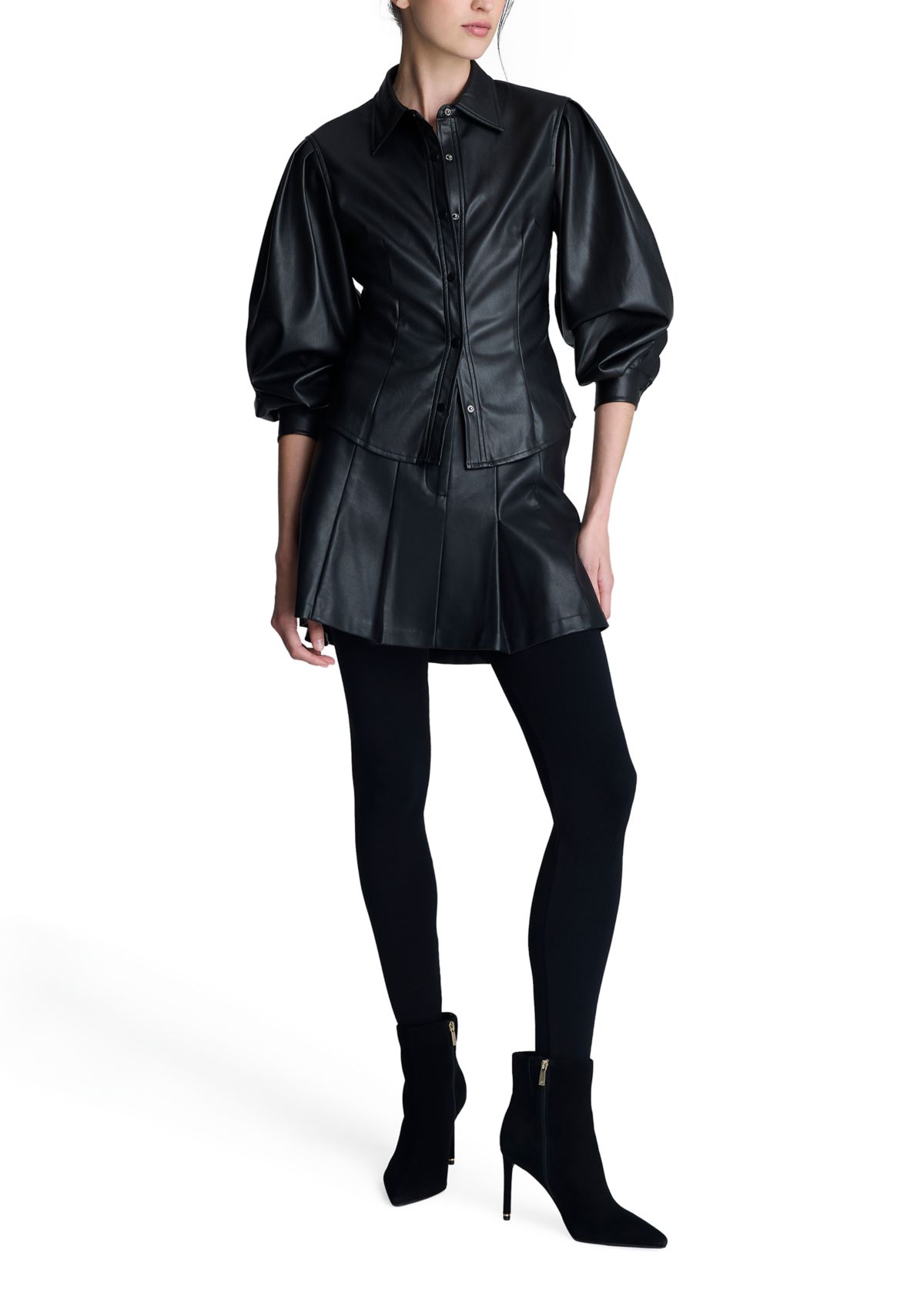 Womens Pleated Vegan Leather Skirt