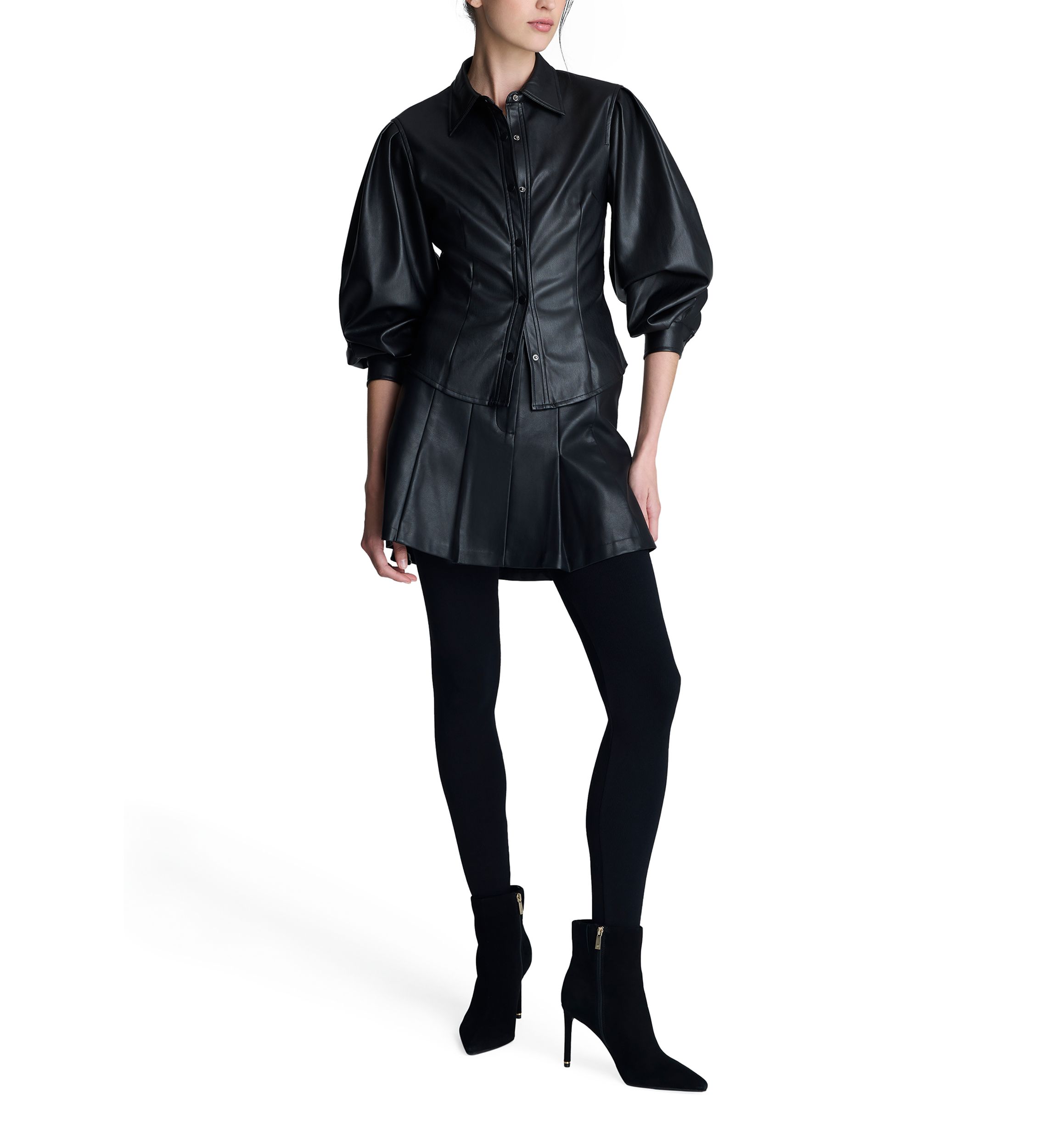 Womens Pleated Vegan Leather Skirt