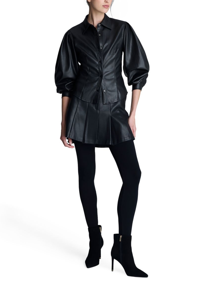Womens Pleated Vegan Leather Skirt