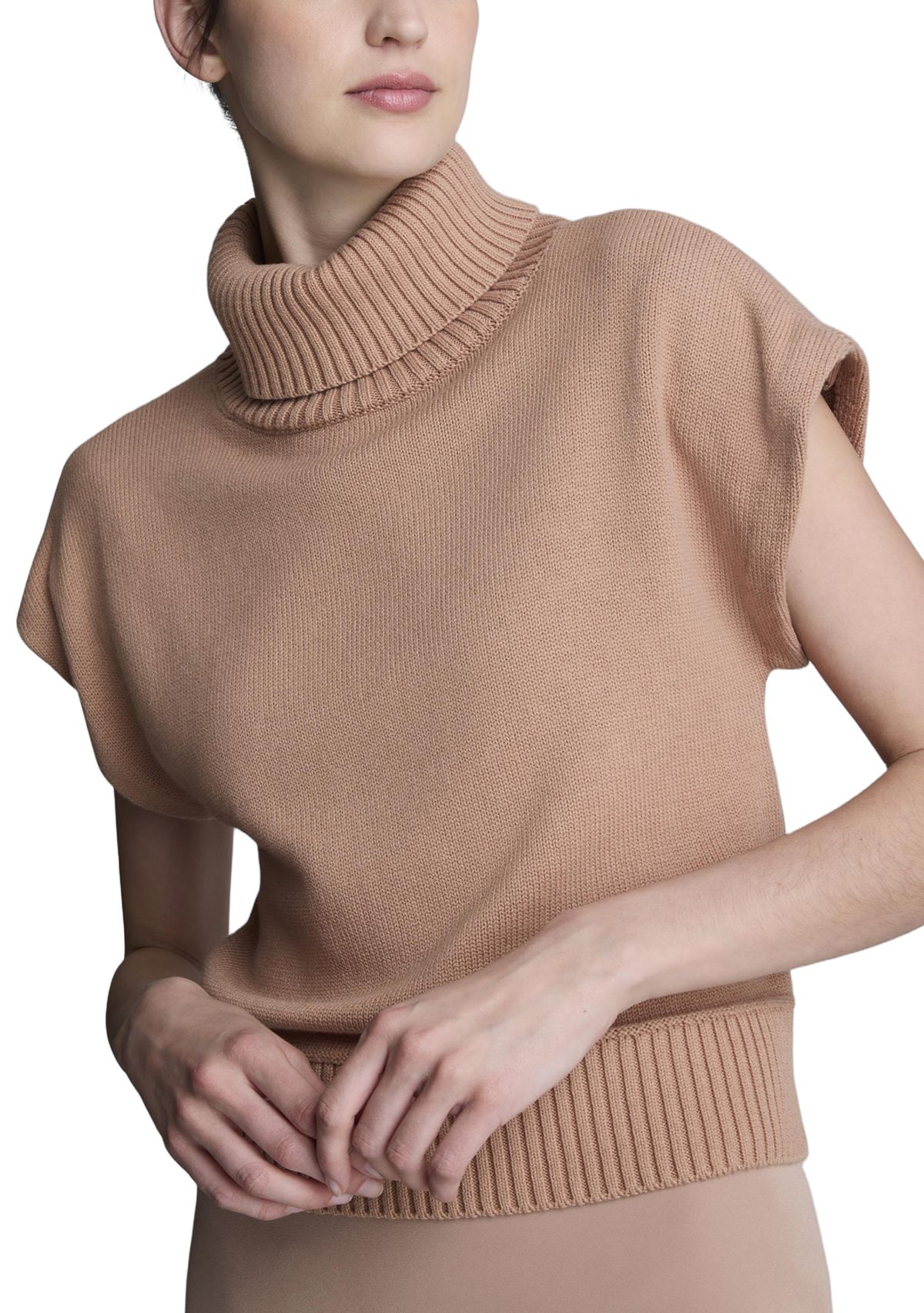 Womens Cap Sleeve Mock Neck Sweater 