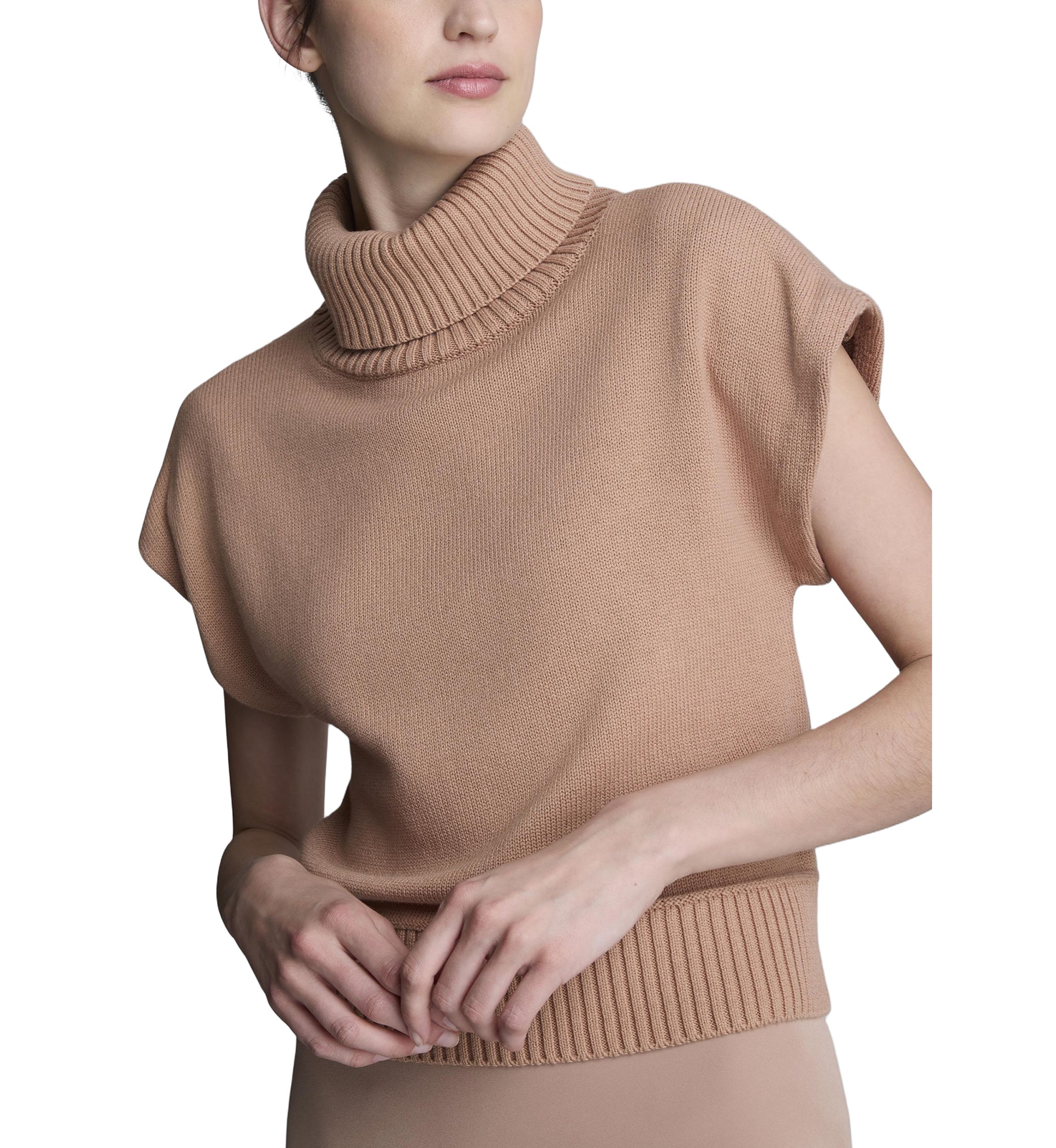 Womens Cap Sleeve Mock Neck Sweater 