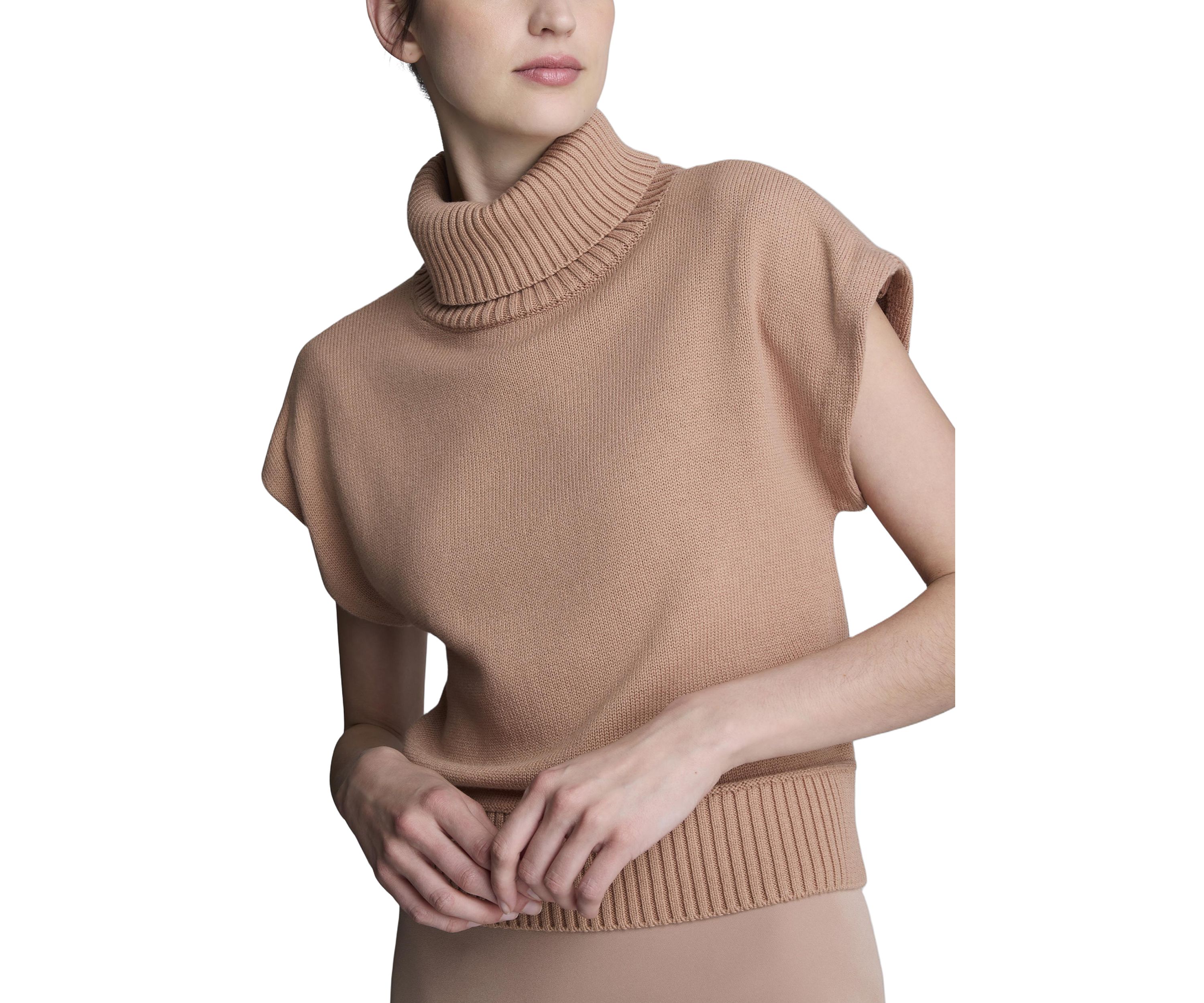 Womens Cap Sleeve Mock Neck Sweater 