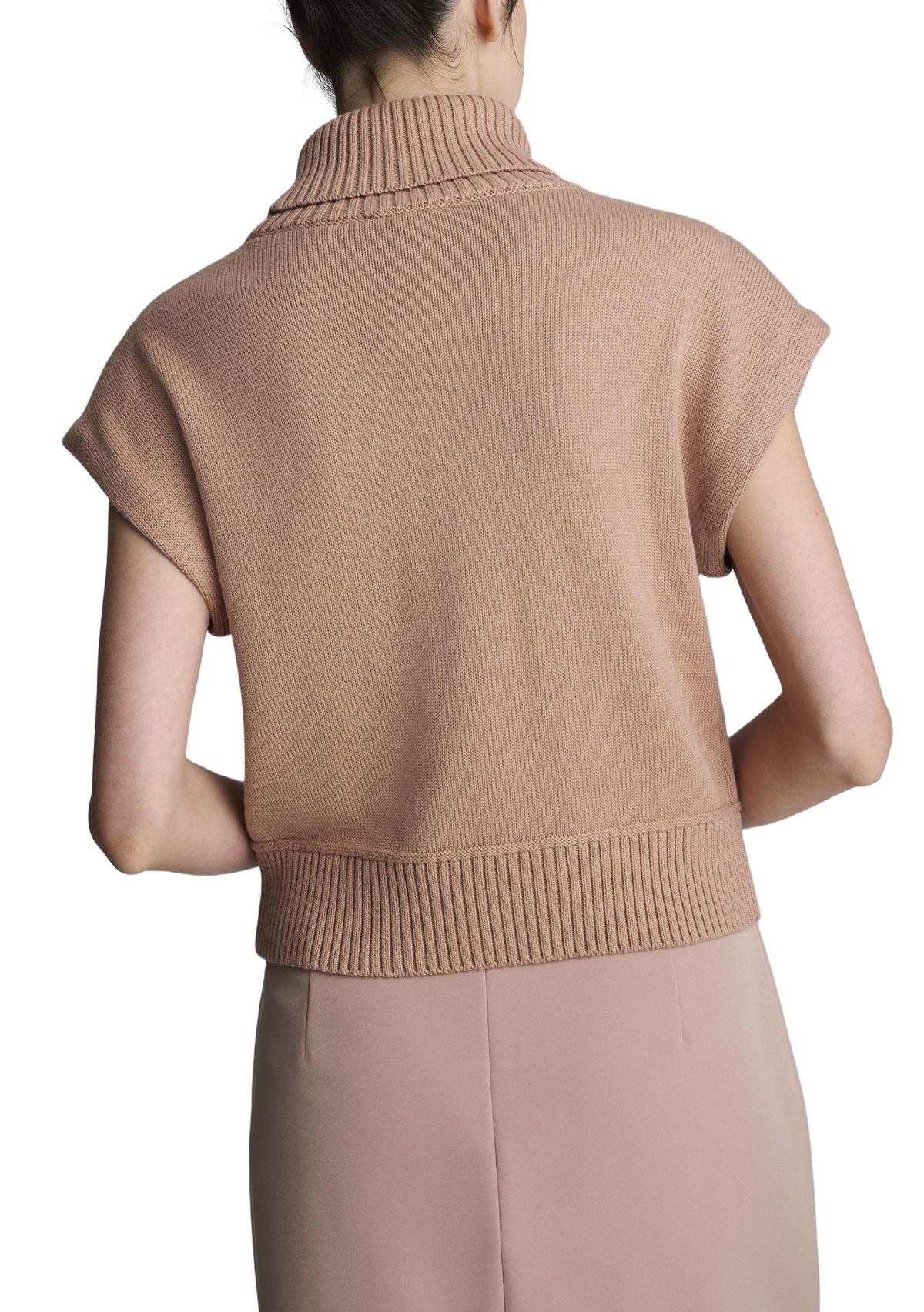 Womens Cap Sleeve Mock Neck Sweater 