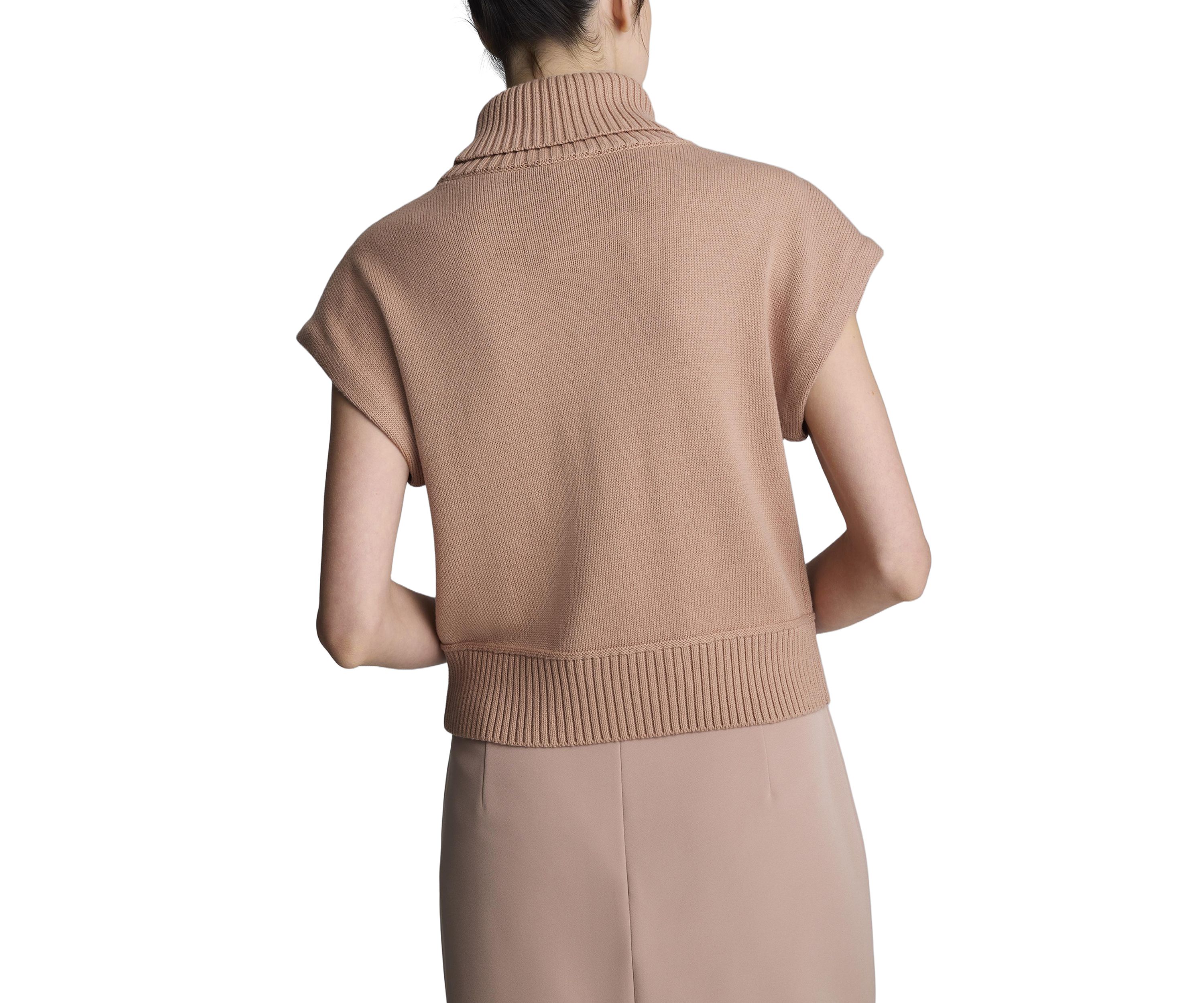 Womens Cap Sleeve Mock Neck Sweater 