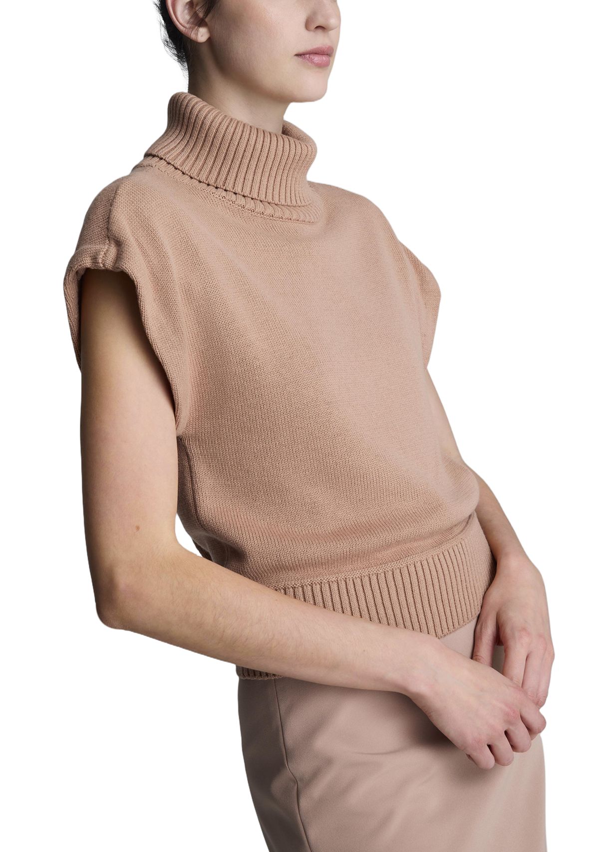 Womens Cap Sleeve Mock Neck Sweater 