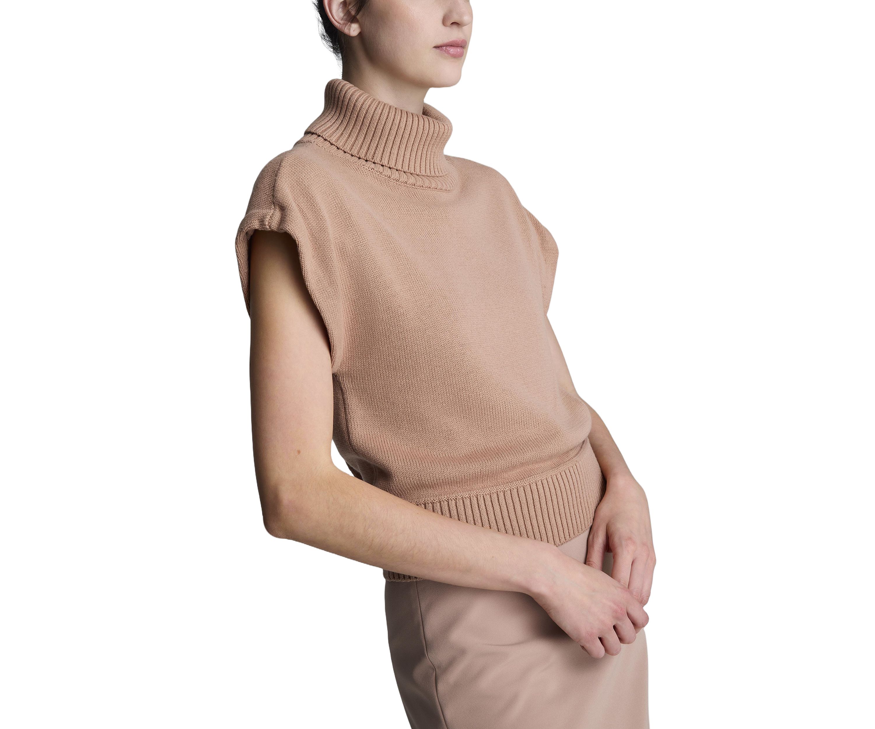 Womens Cap Sleeve Mock Neck Sweater 