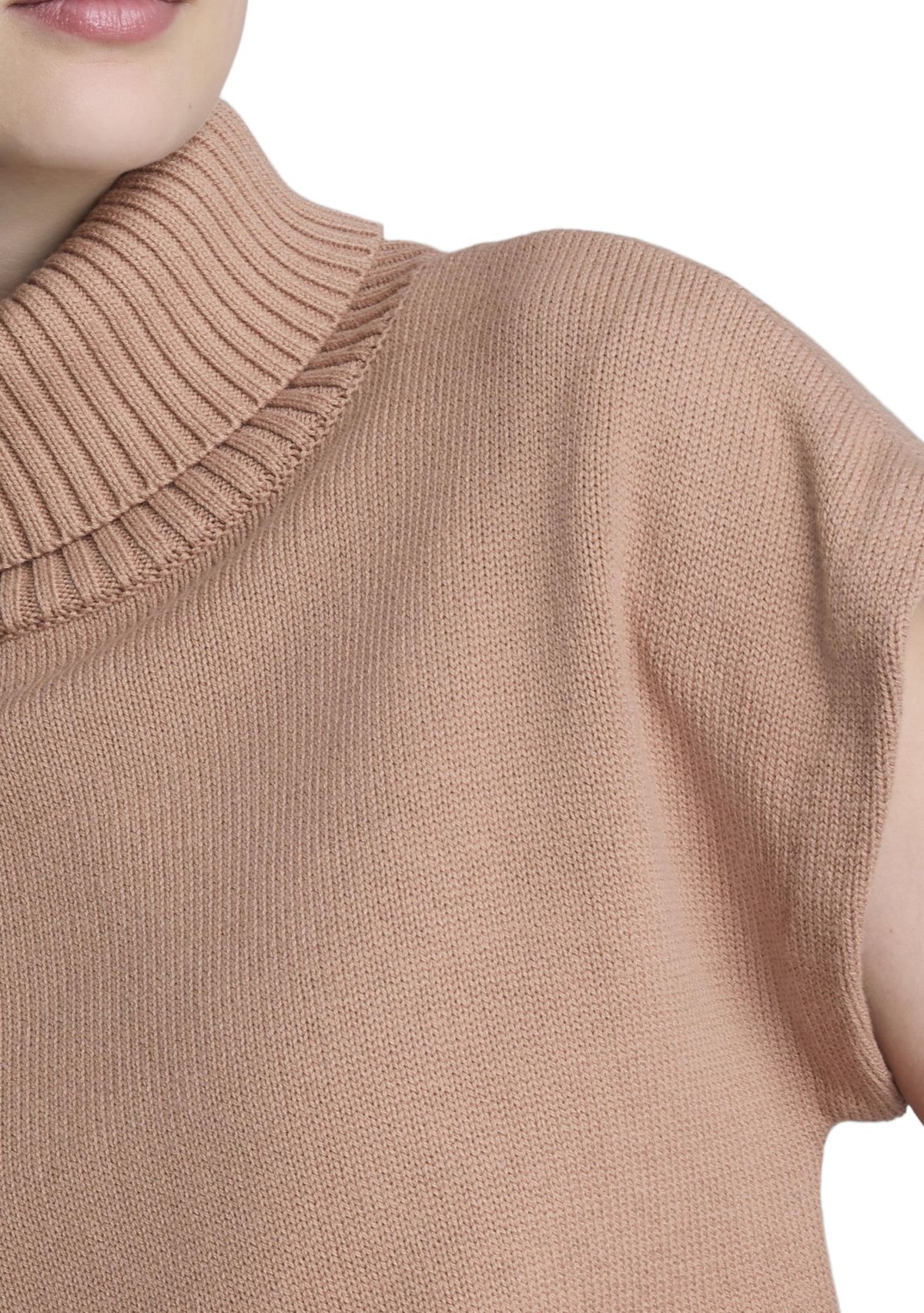 Womens Cap Sleeve Mock Neck Sweater 