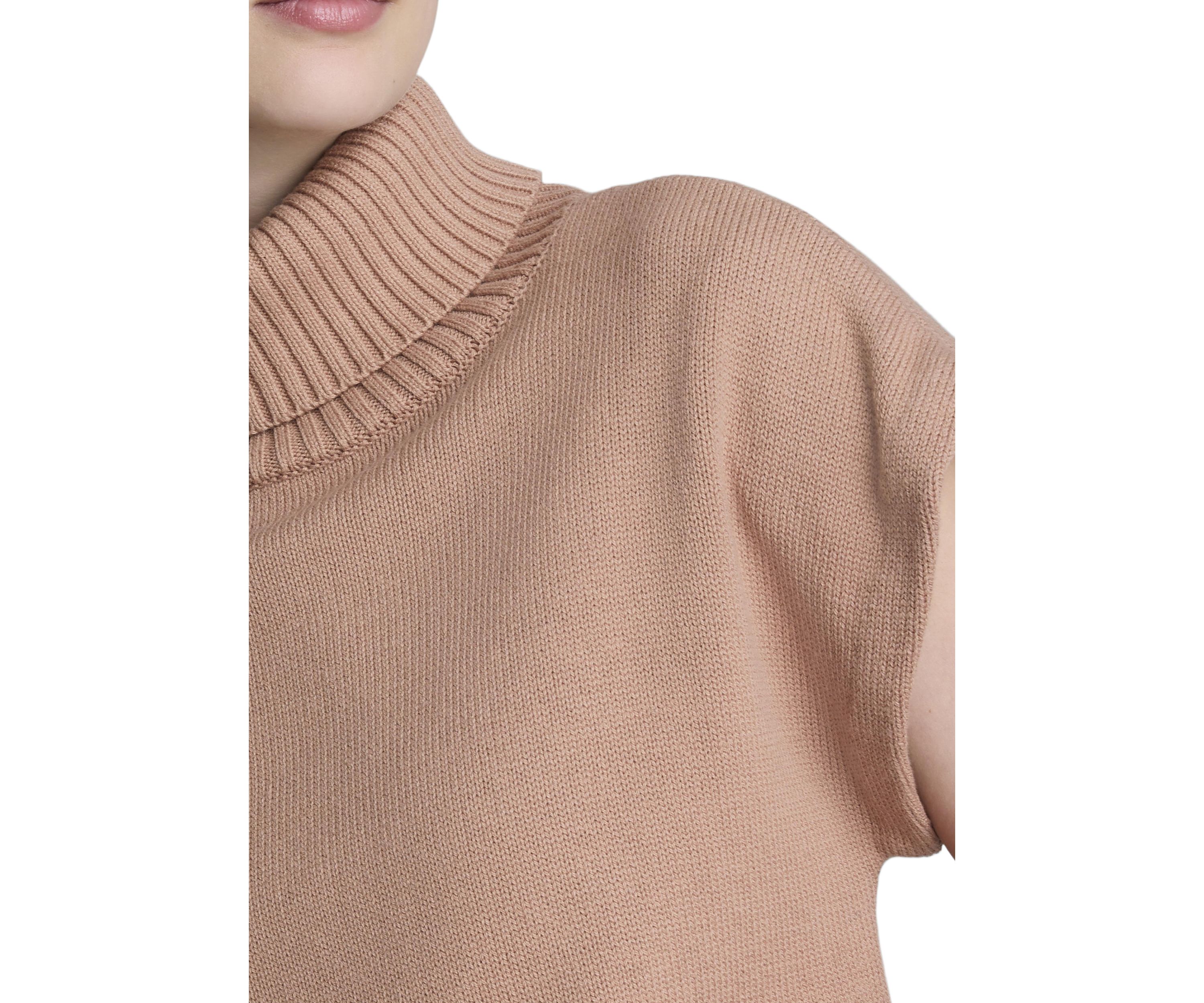 Womens Cap Sleeve Mock Neck Sweater 