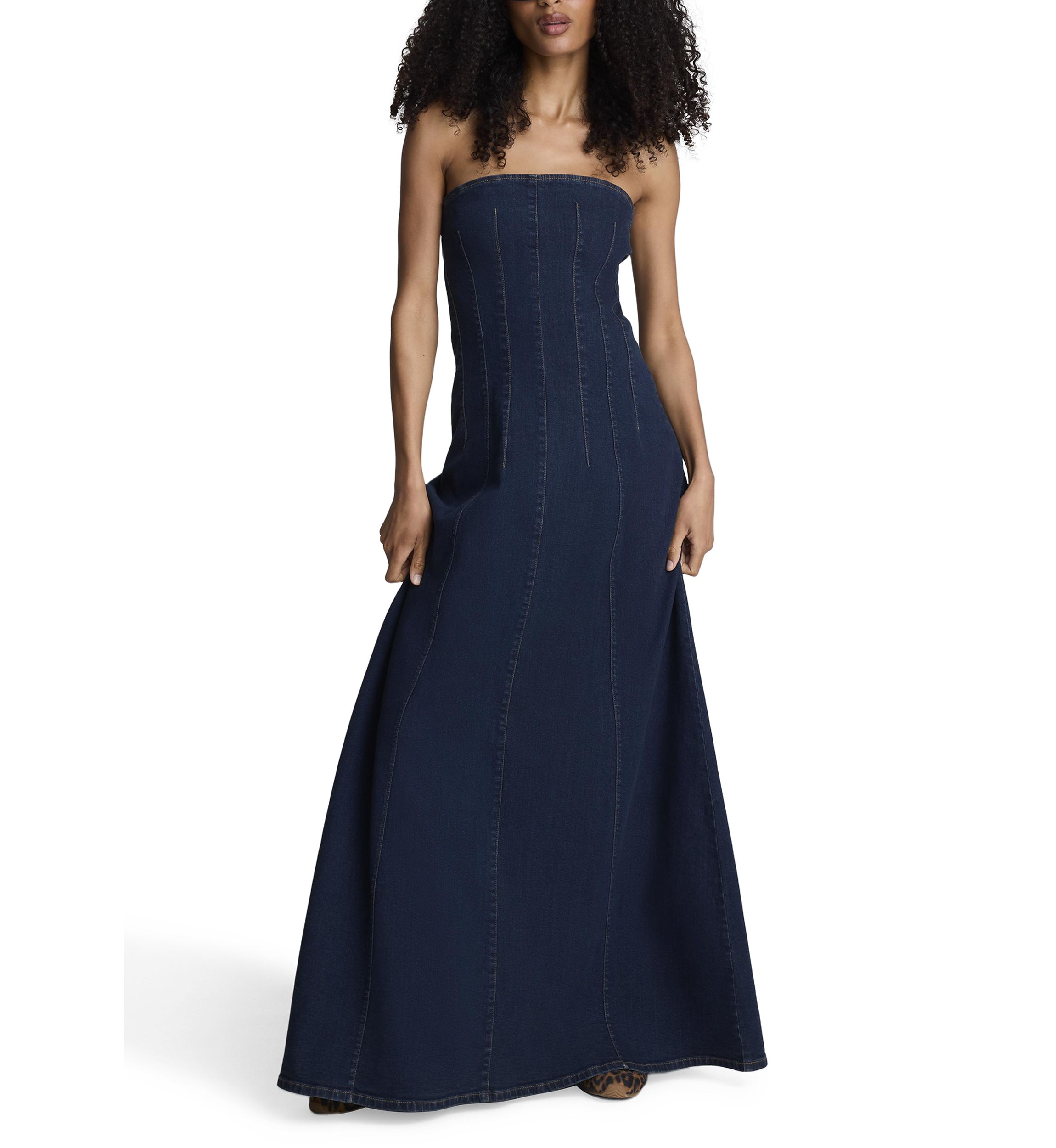 Womens Strapless A-Line Denim Dress