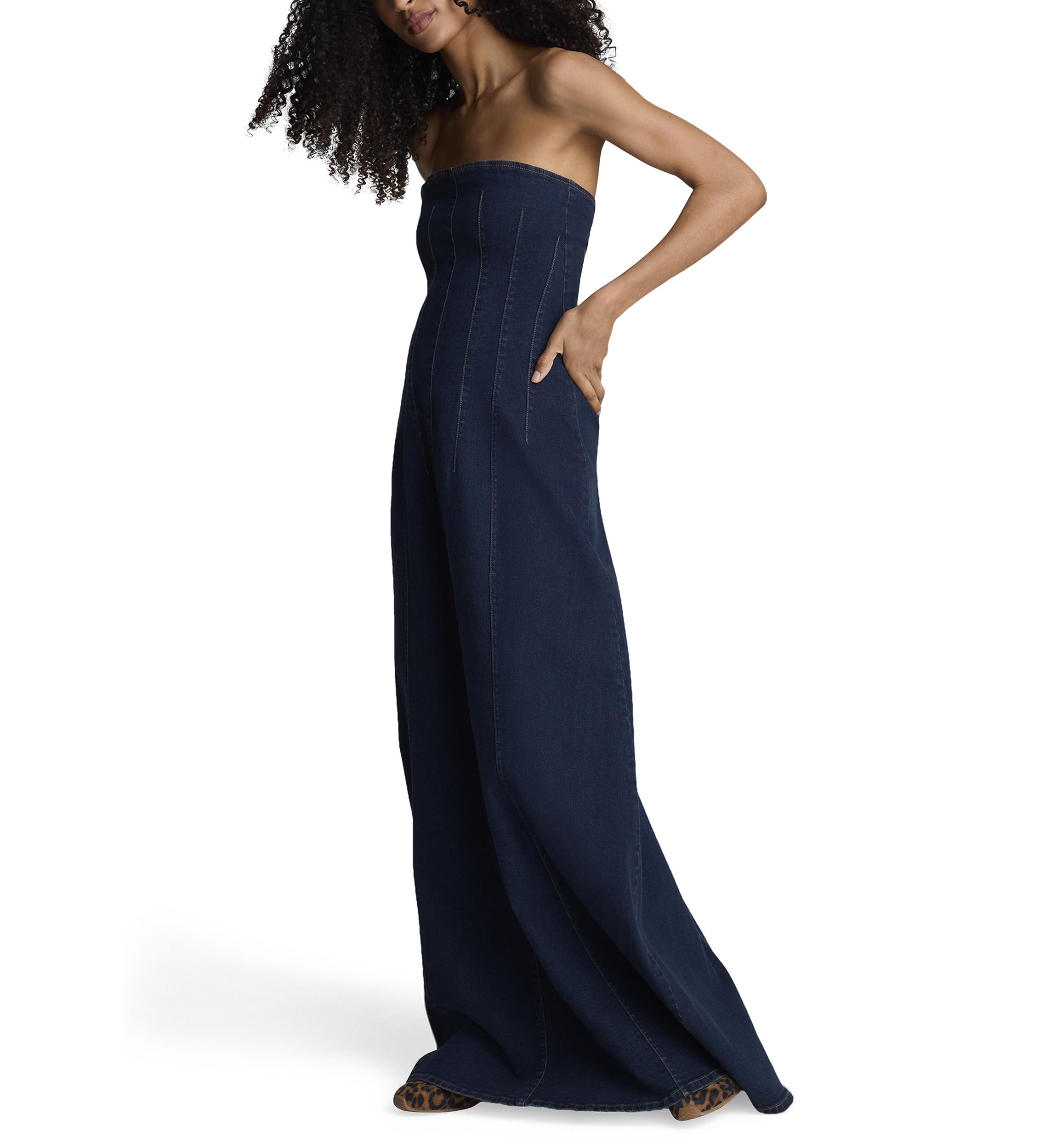 Womens Strapless A-Line Denim Dress