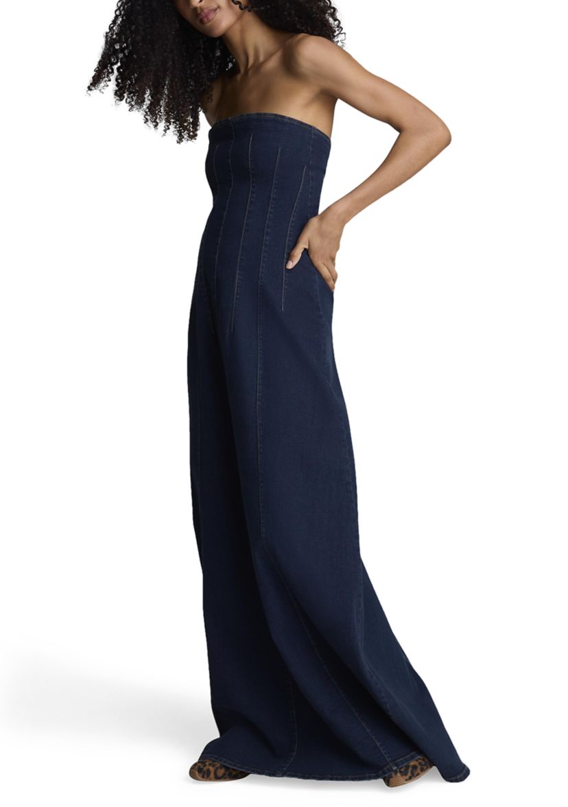Womens Strapless A-Line Denim Dress