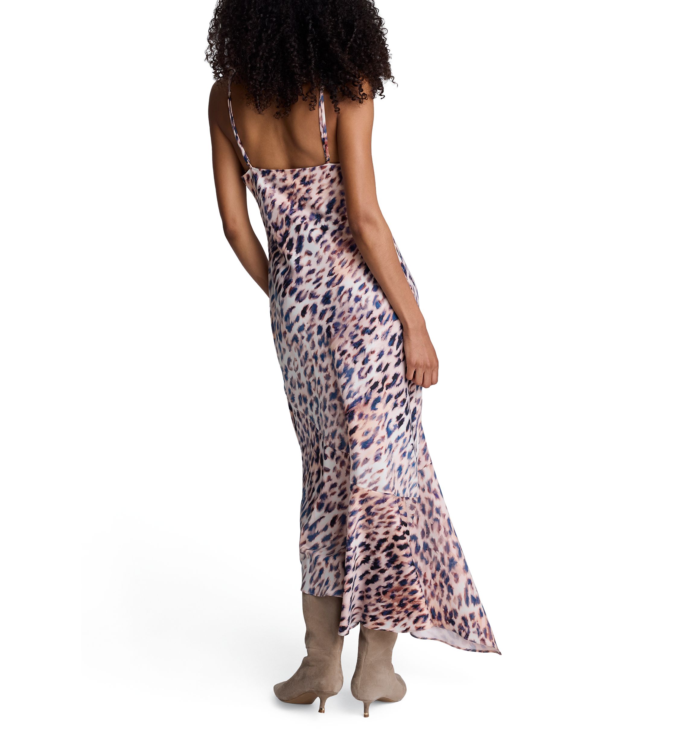 Womens Sleeveless Cowl Neck Animal Print Asymmetrical Dress