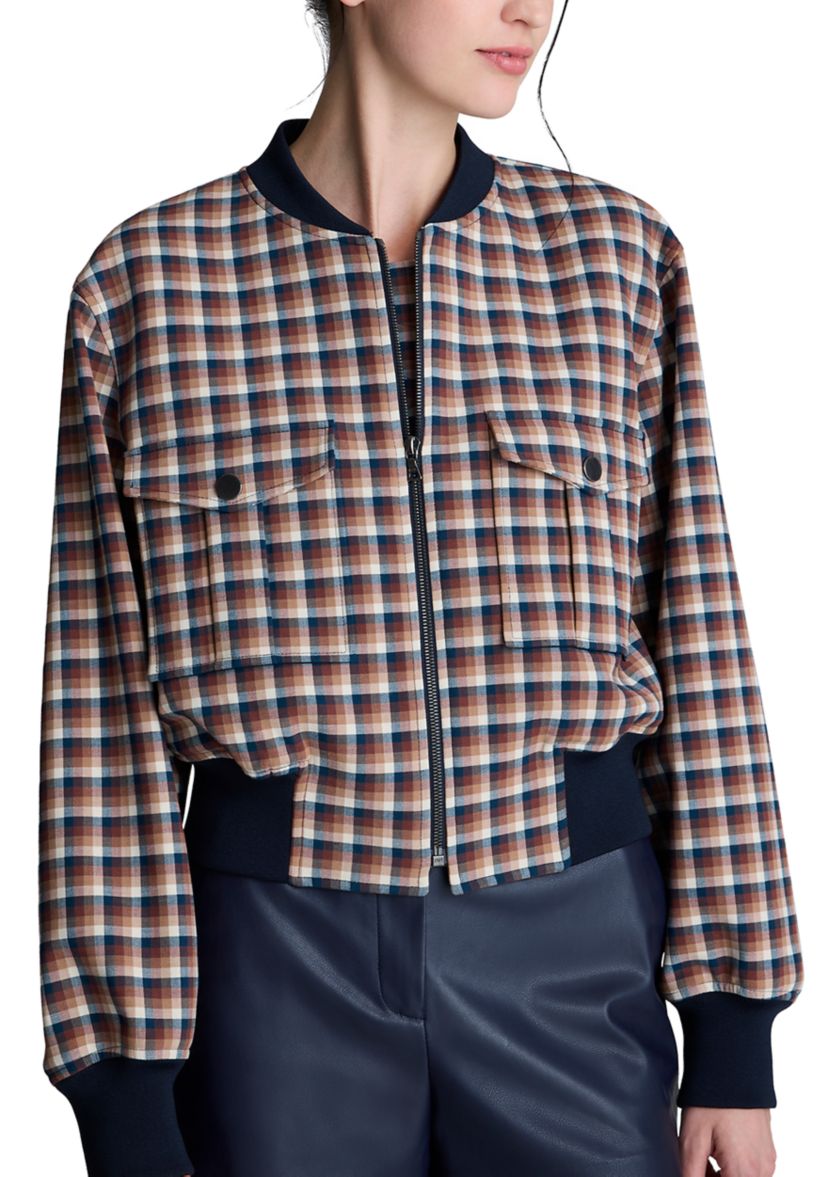 Womens Plaid Bomber Jacket 
