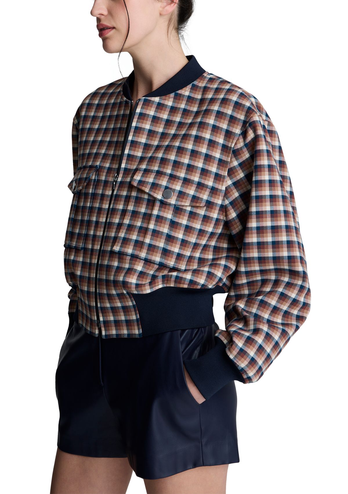 Womens Plaid Bomber Jacket 