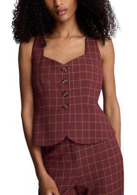 Kenneth Cole Women's Peplum Plaid Vest, Large