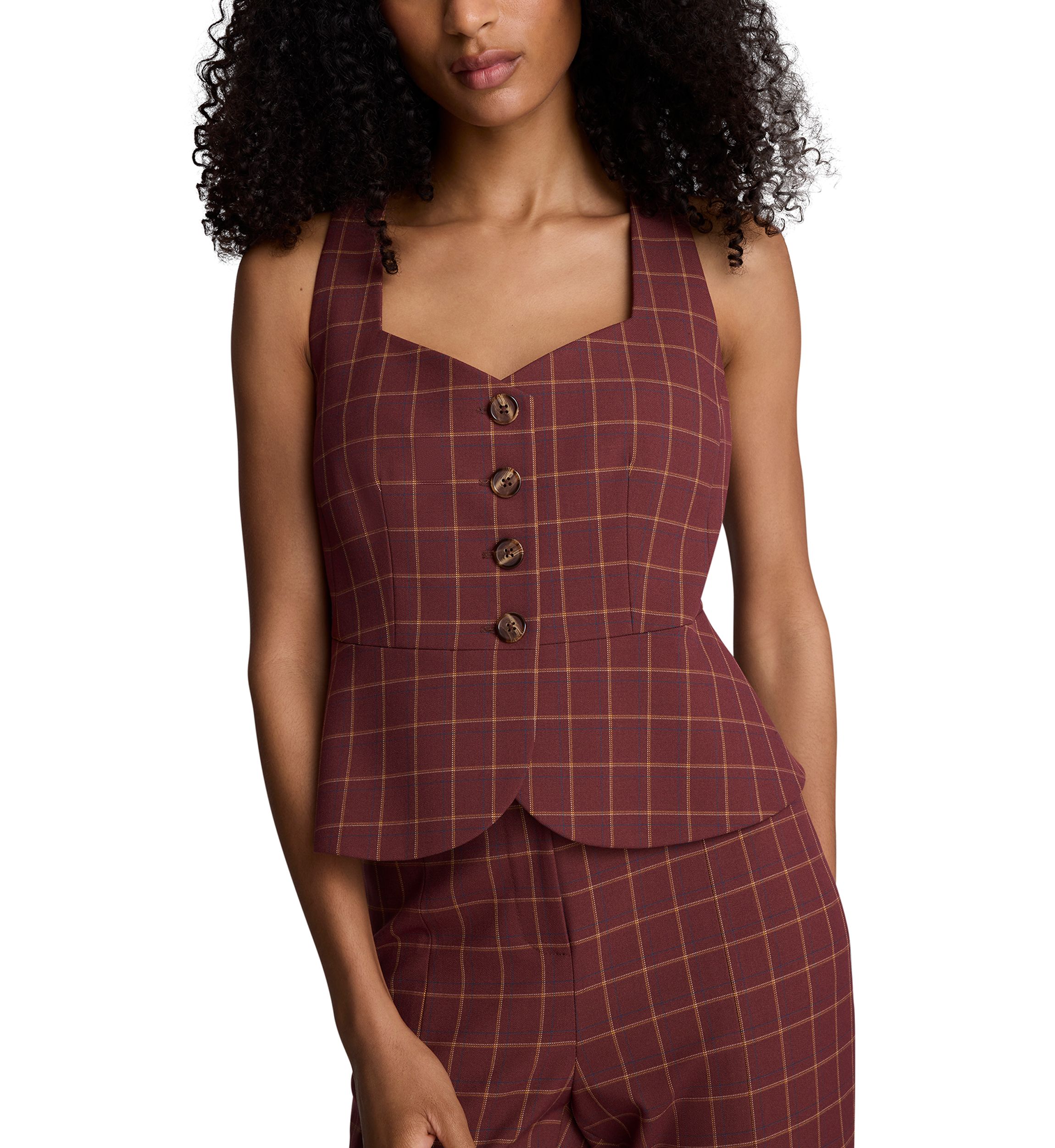 Womens Peplum Plaid Vest