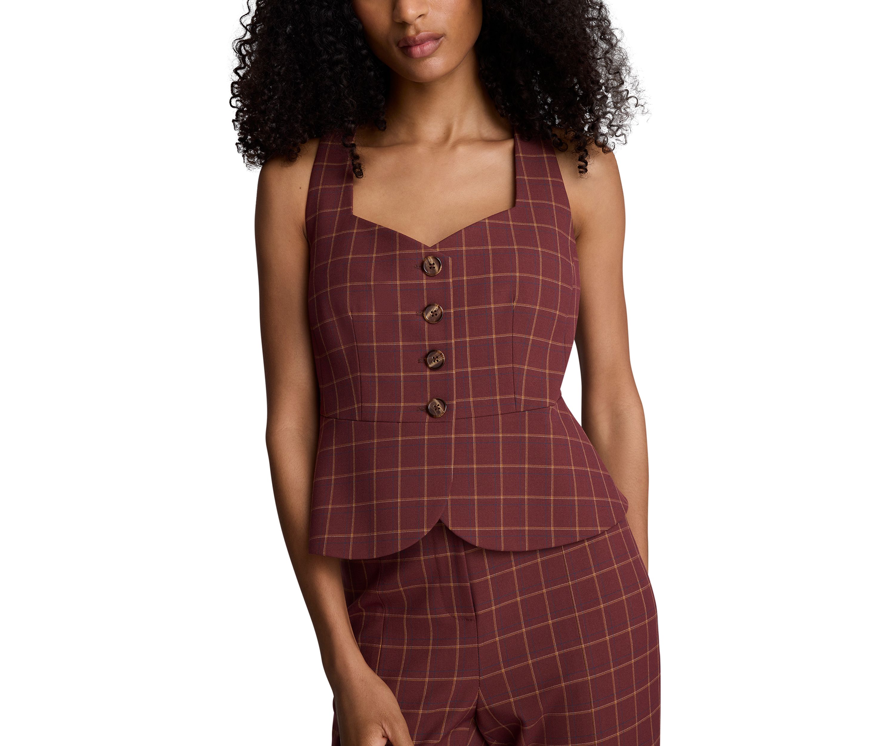 Womens Peplum Plaid Vest