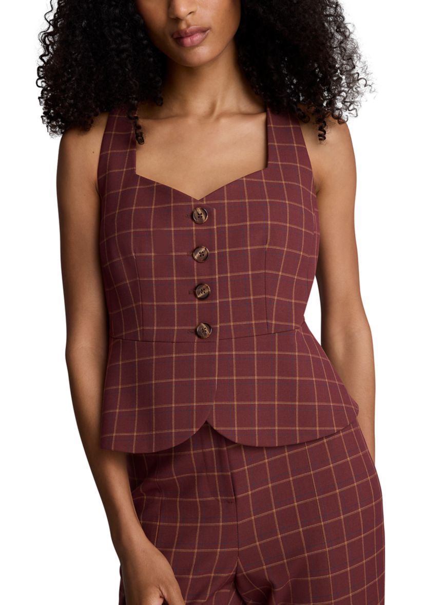 Womens Peplum Plaid Vest