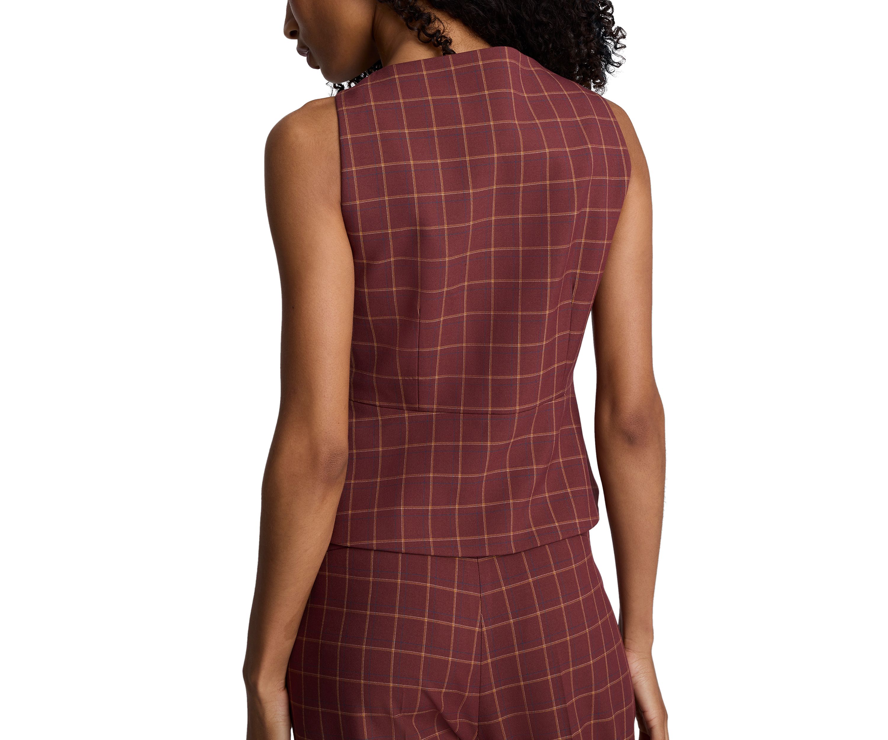 Womens Peplum Plaid Vest