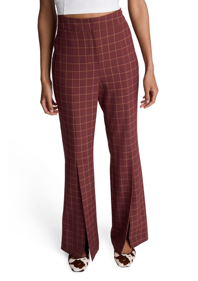 Womens Plaid Slit Leg Pants