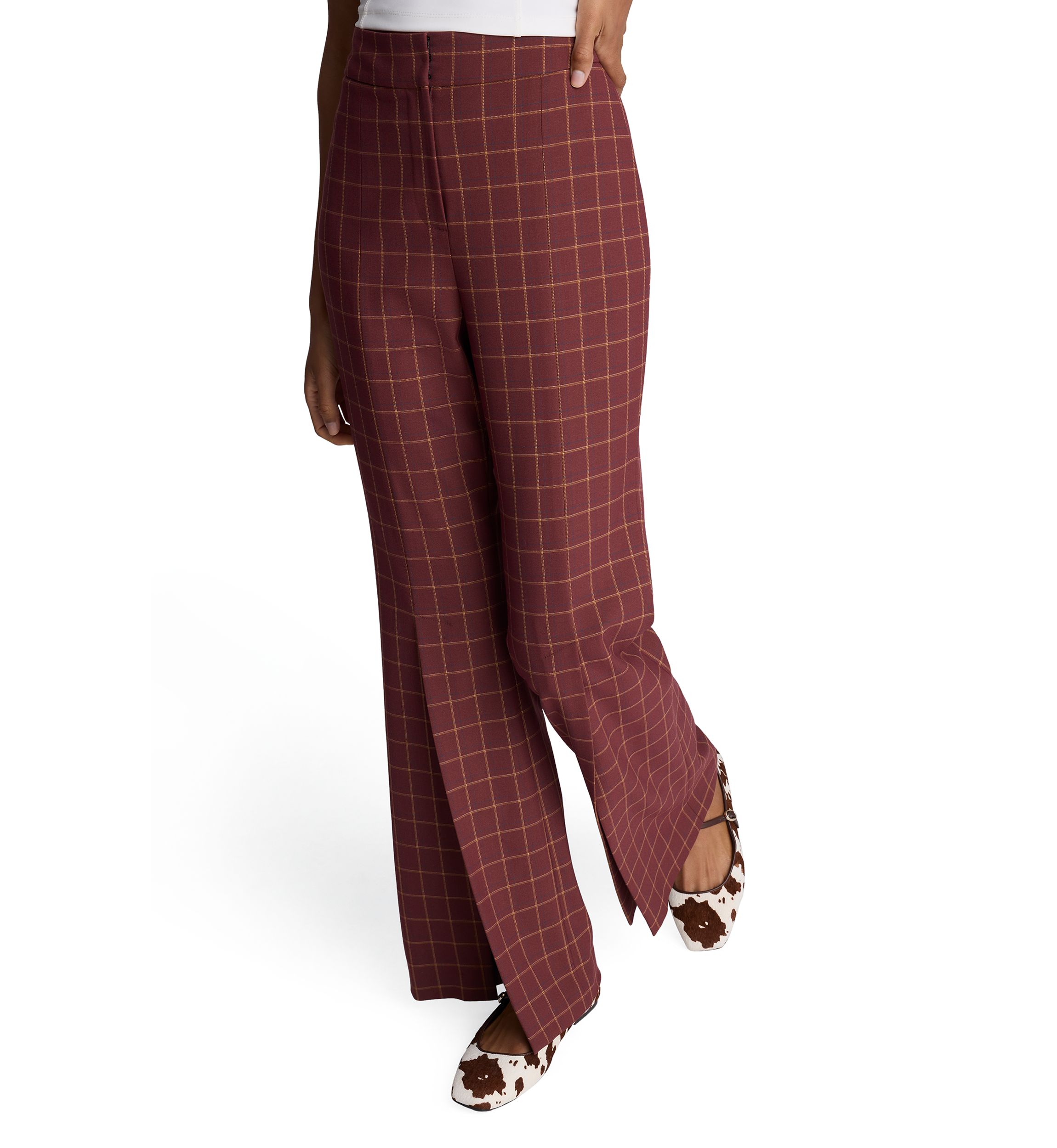 Womens Plaid Slit Leg Pants