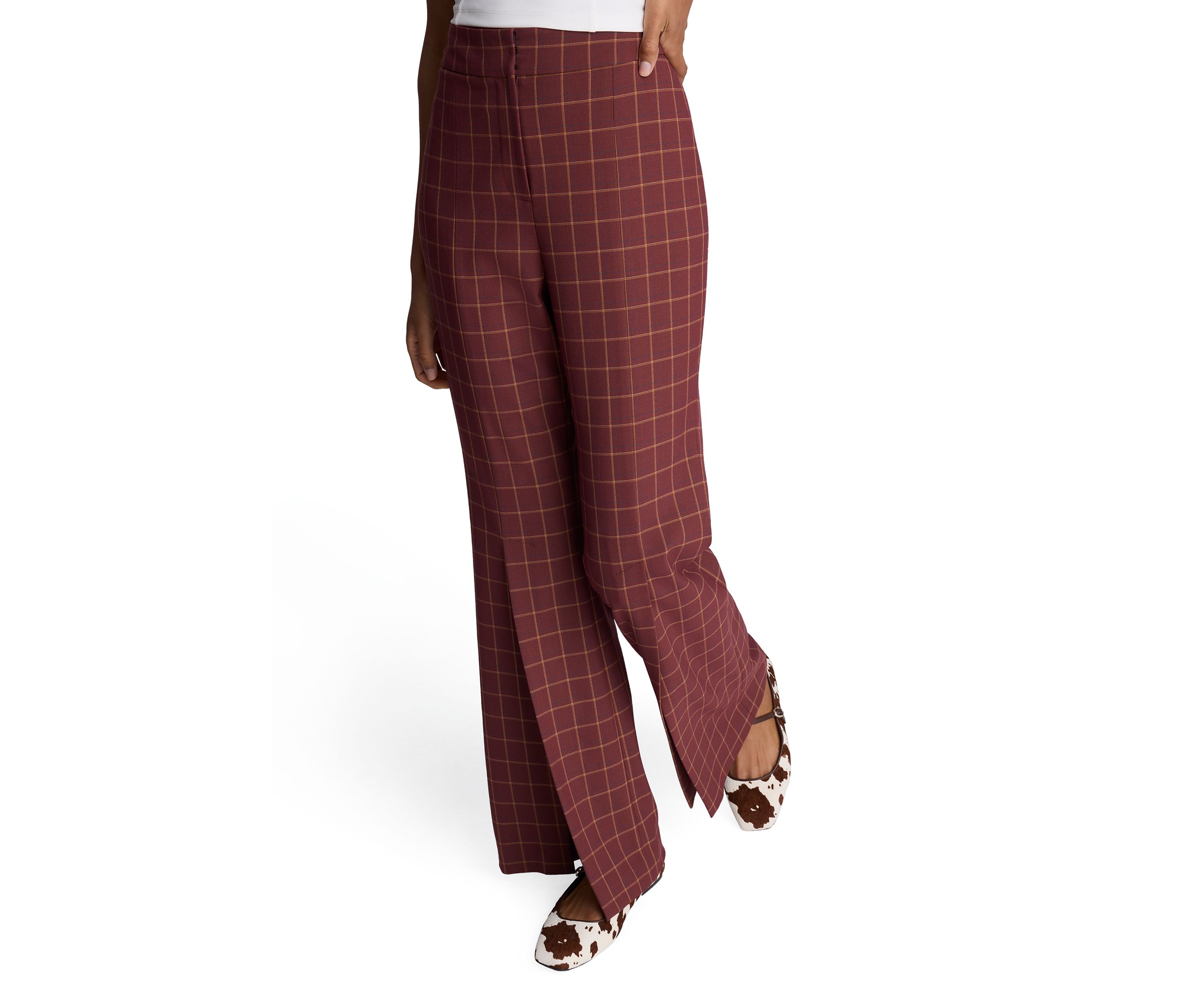 Womens Plaid Slit Leg Pants