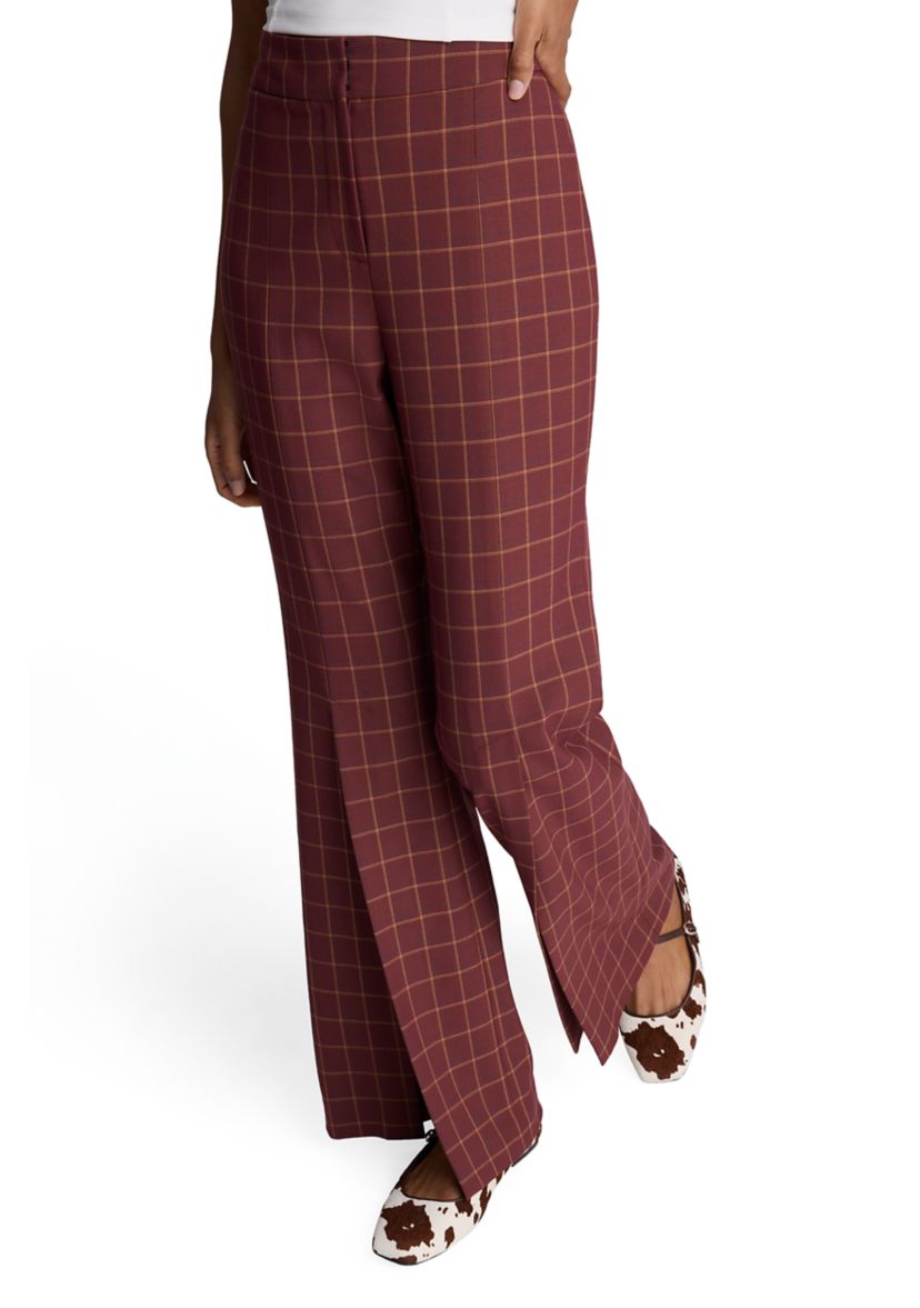 Womens Plaid Slit Leg Pants