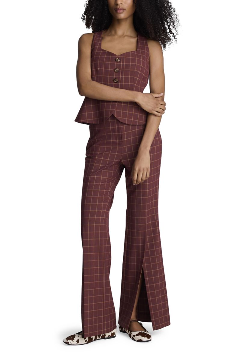 Womens Plaid Slit Leg Pants
