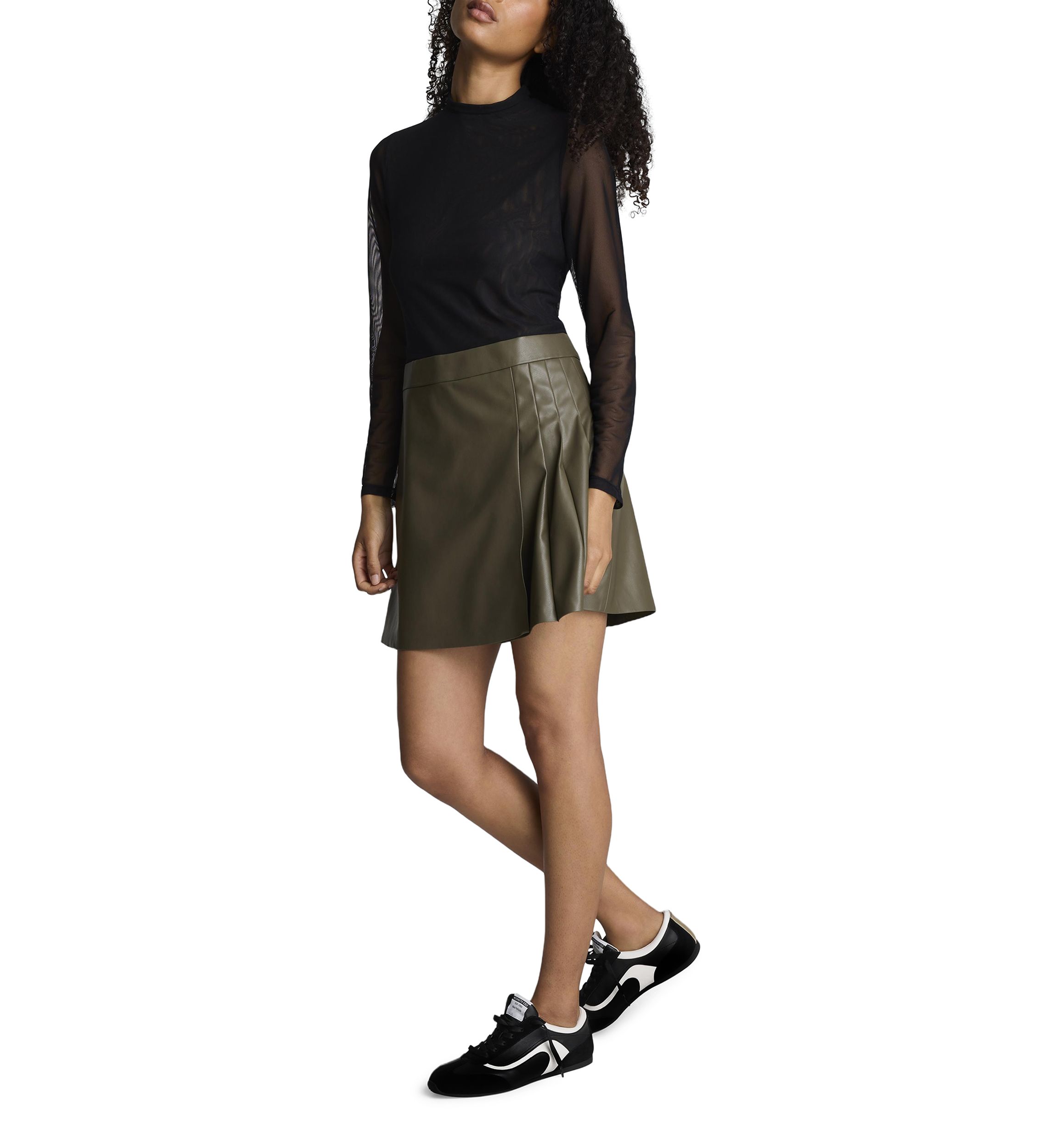 Womens Long Sleeve Mock Neck 2Fer Vegan Leather Dress