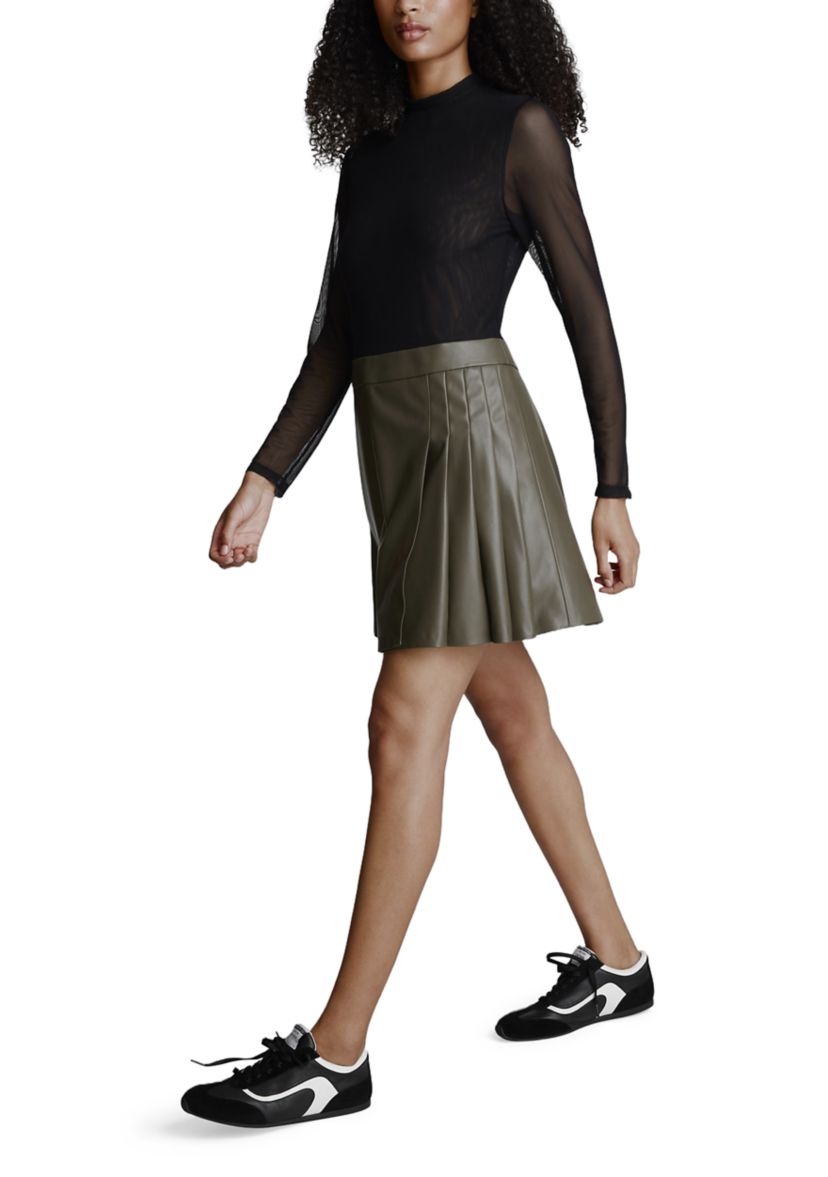 Womens Long Sleeve Mock Neck 2Fer Vegan Leather Dress