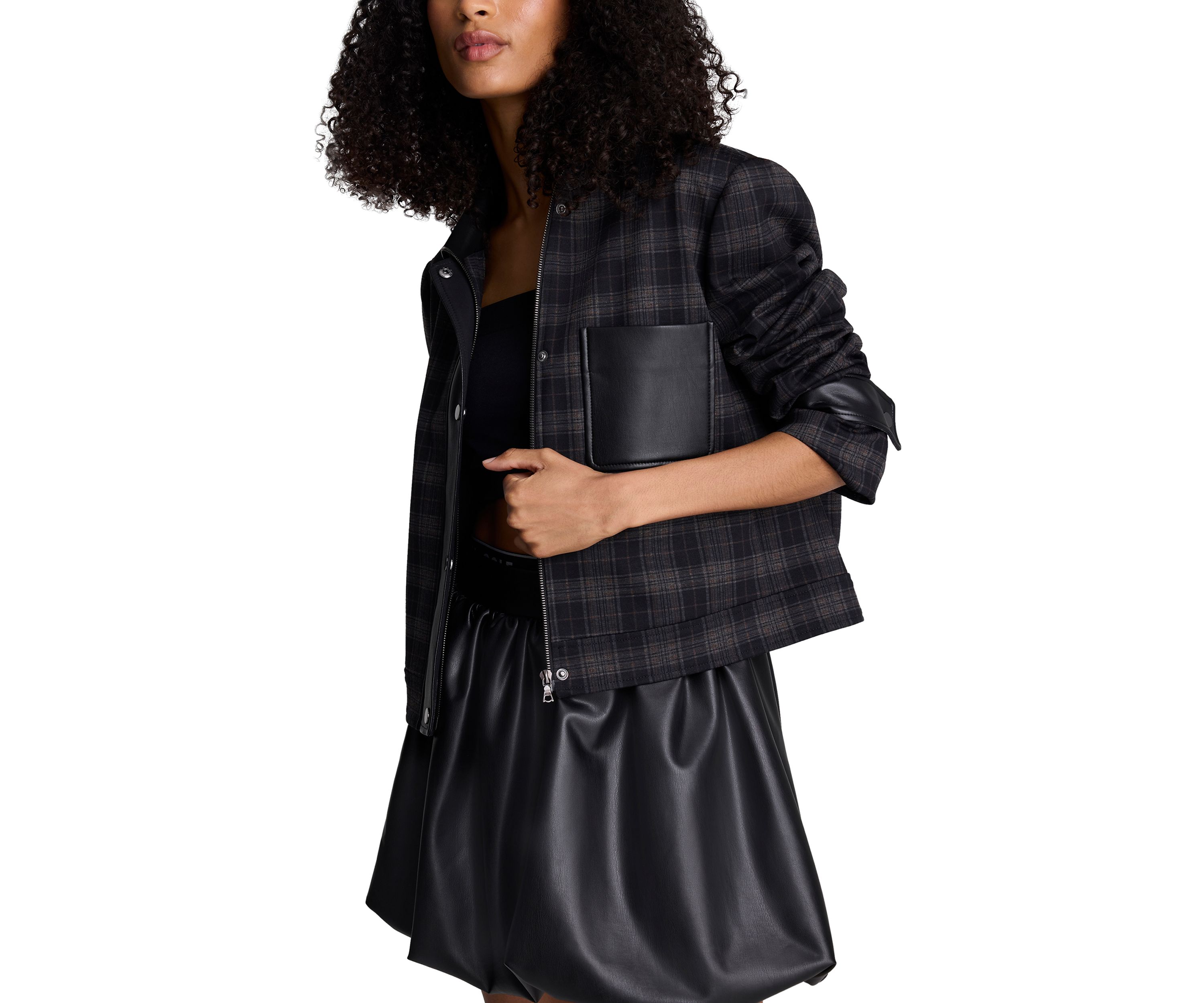 Womens Long Sleeve Plaid One Pocket Jacket 