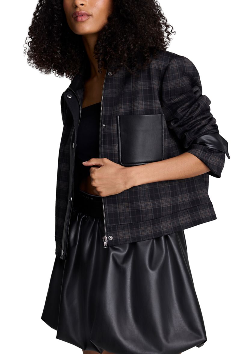 Womens Long Sleeve Plaid One Pocket Jacket 