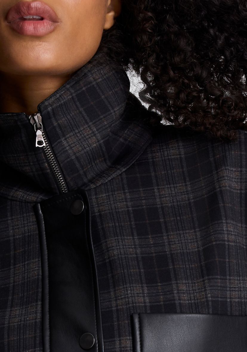 Womens Long Sleeve Plaid One Pocket Jacket 
