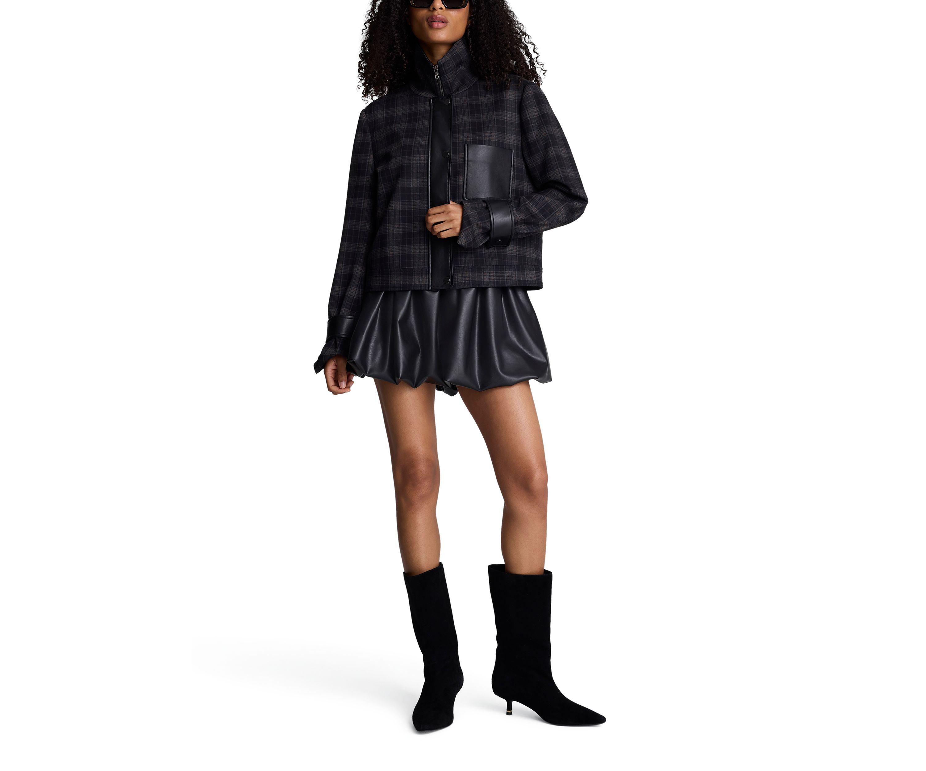 Womens Long Sleeve Plaid One Pocket Jacket 