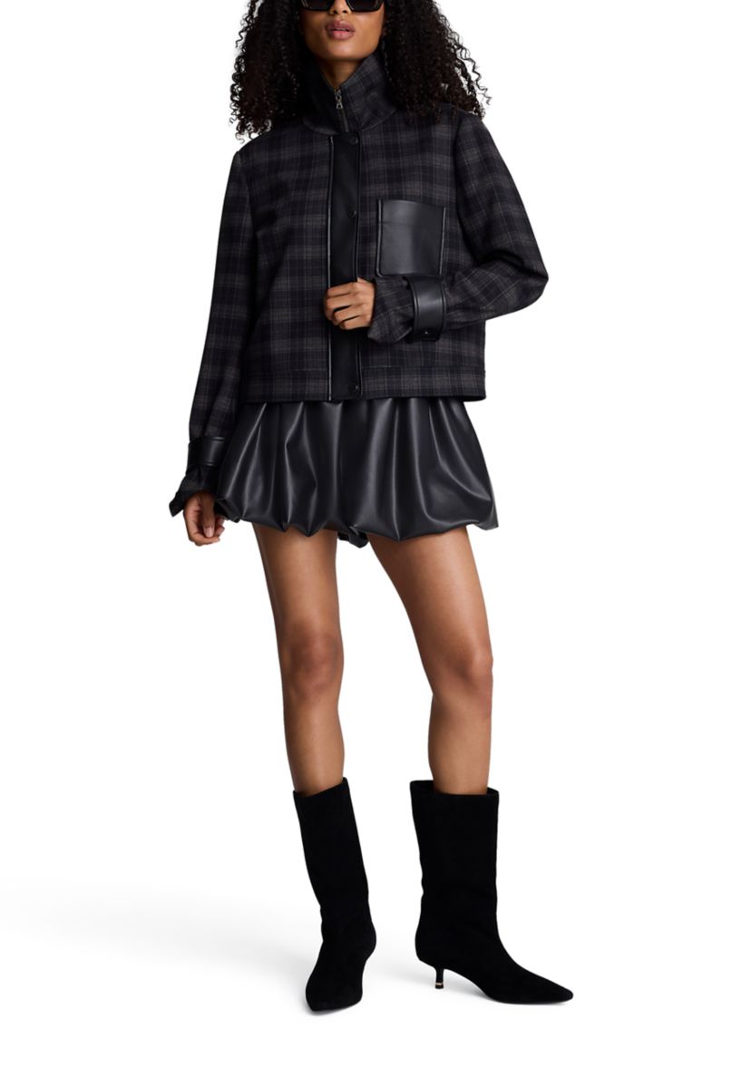 Womens Long Sleeve Plaid One Pocket Jacket 
